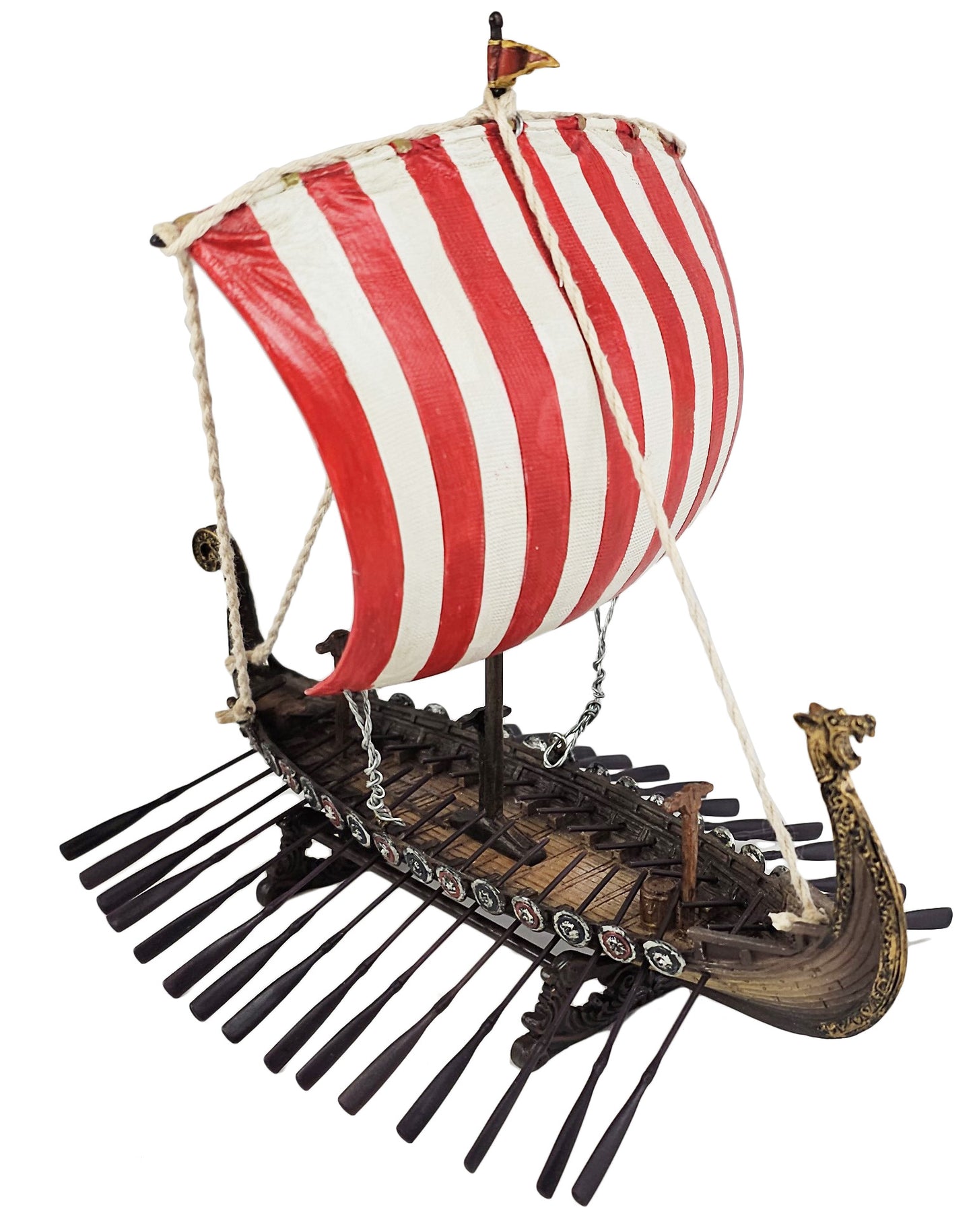 6 3/4" Drekkar Dragon Headed Viking Longship Red Sail Nautical Ship Statue