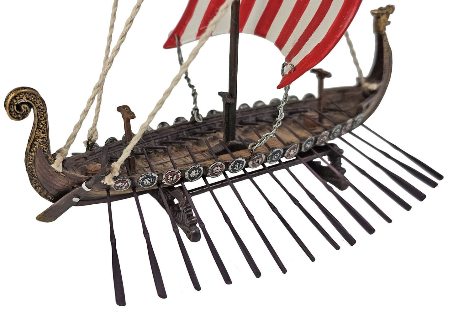 6 3/4" Drekkar Dragon Headed Viking Longship Red Sail Nautical Ship Statue