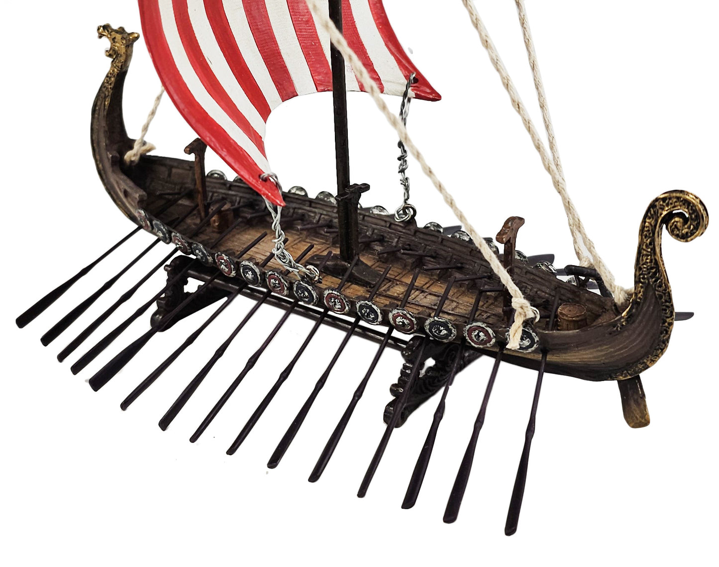 6 3/4" Drekkar Dragon Headed Viking Longship Red Sail Nautical Ship Statue