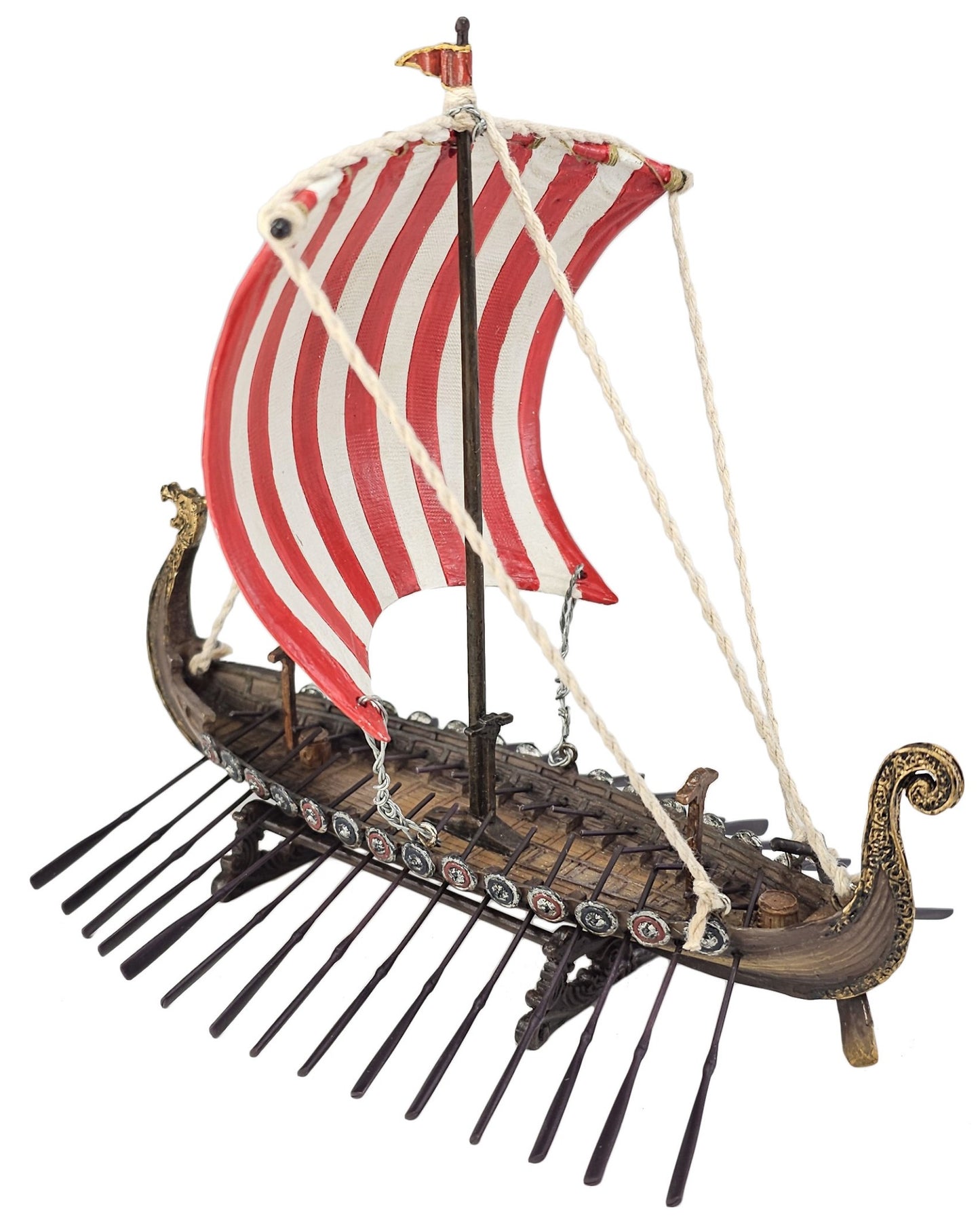 6 3/4" Drekkar Dragon Headed Viking Longship Red Sail Nautical Ship Statue