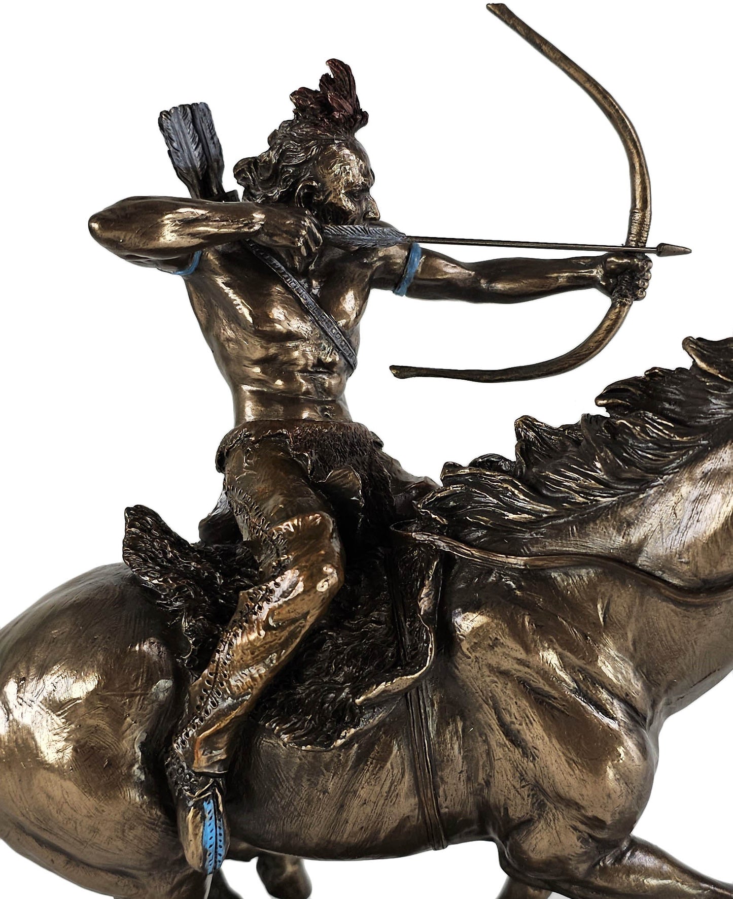 12" Mohican Indian Warrior on Horse Shooting Arrow Statue Bronze Color
