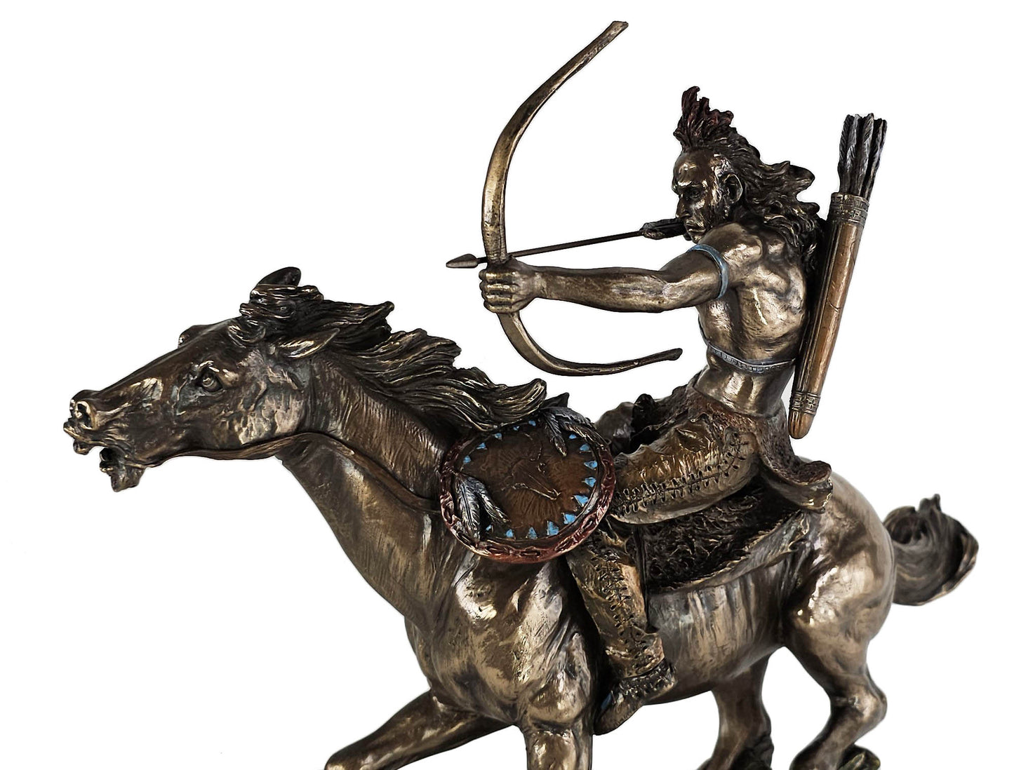 12" Mohican Indian Warrior on Horse Shooting Arrow Statue Bronze Color