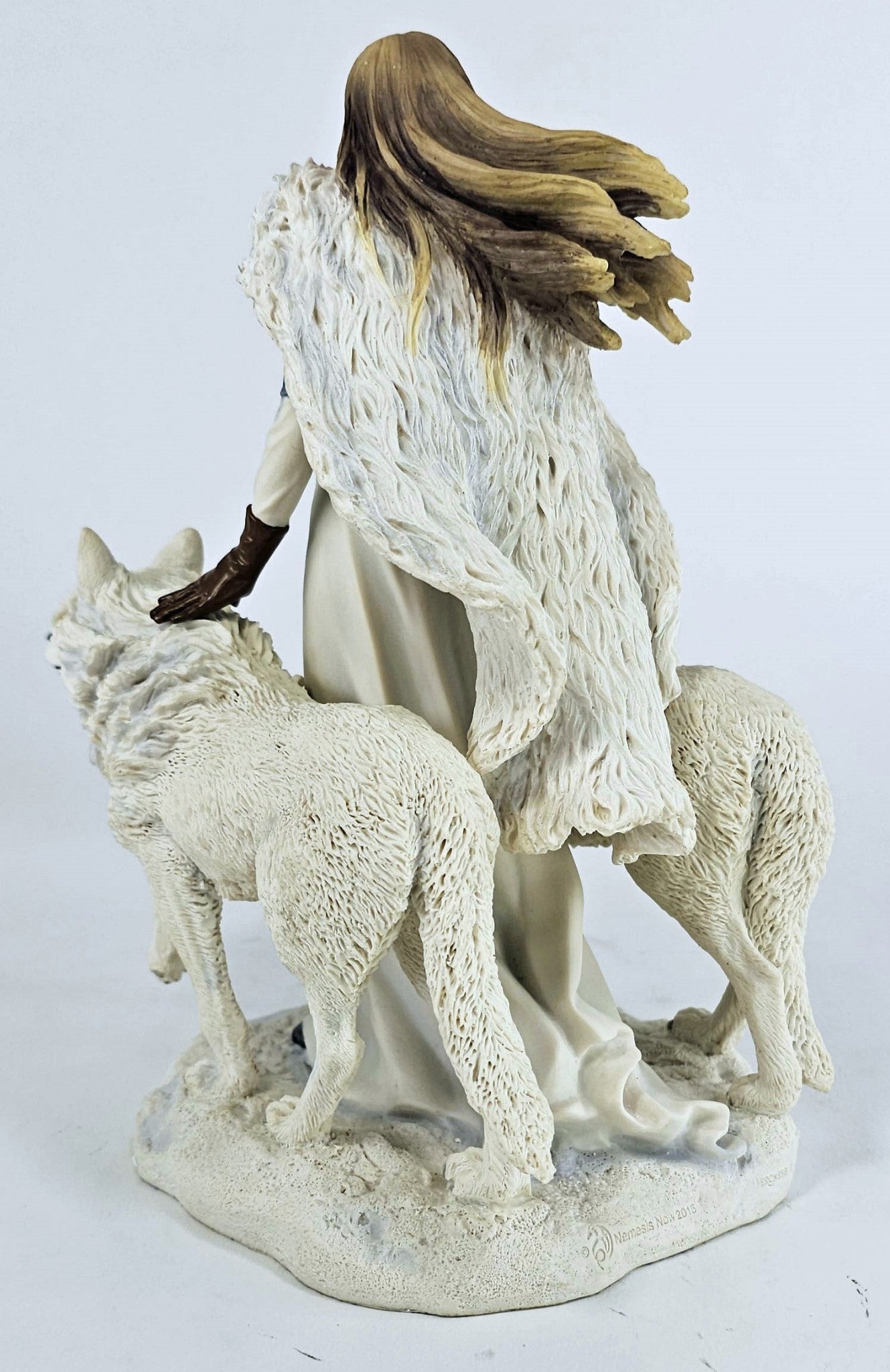 9" Anne Stokes Winter Guardians Snow Wolves and Mistress Statue Hand Painted