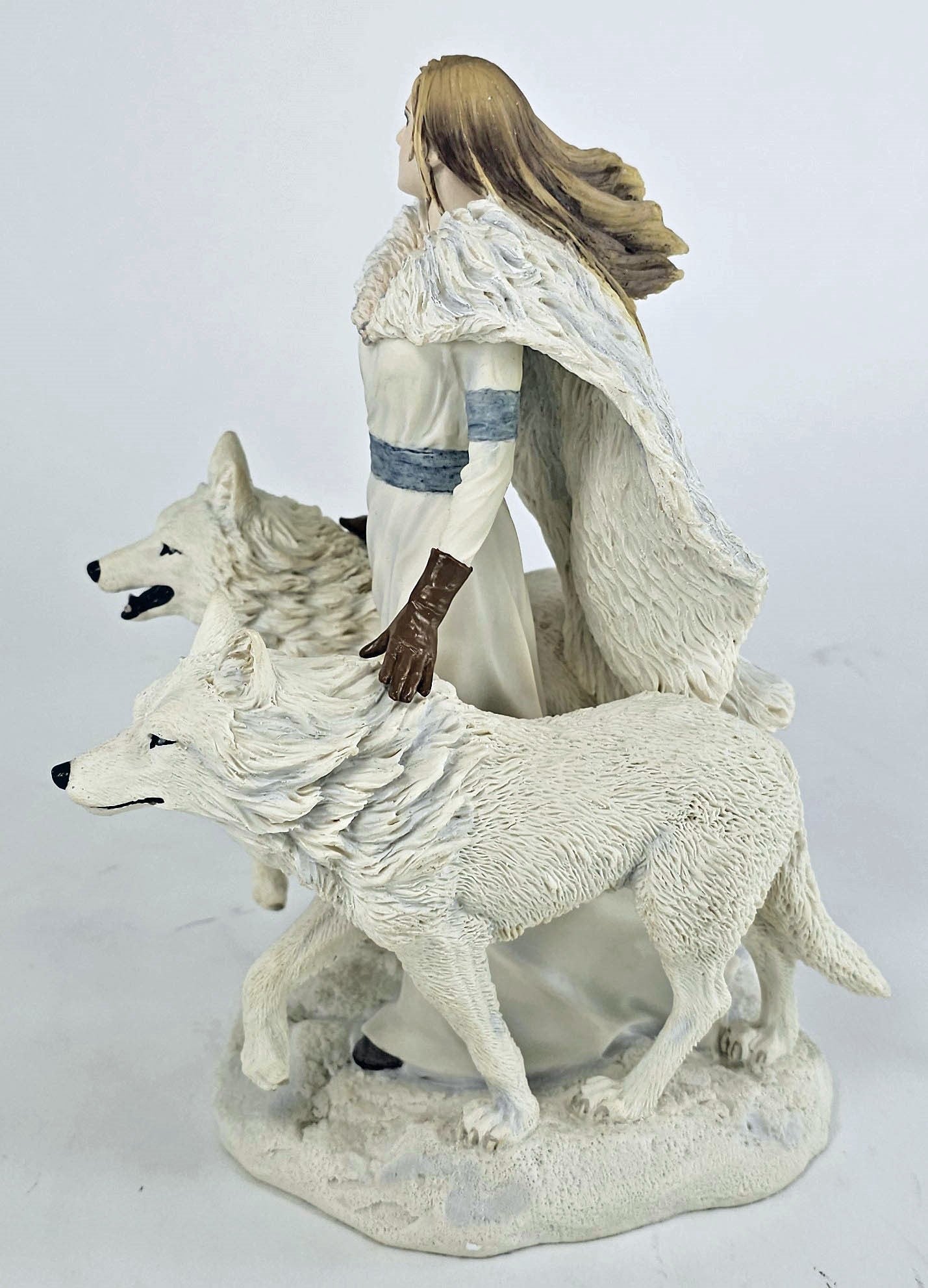 9" Anne Stokes Winter Guardians Snow Wolves and Mistress Statue Hand Painted