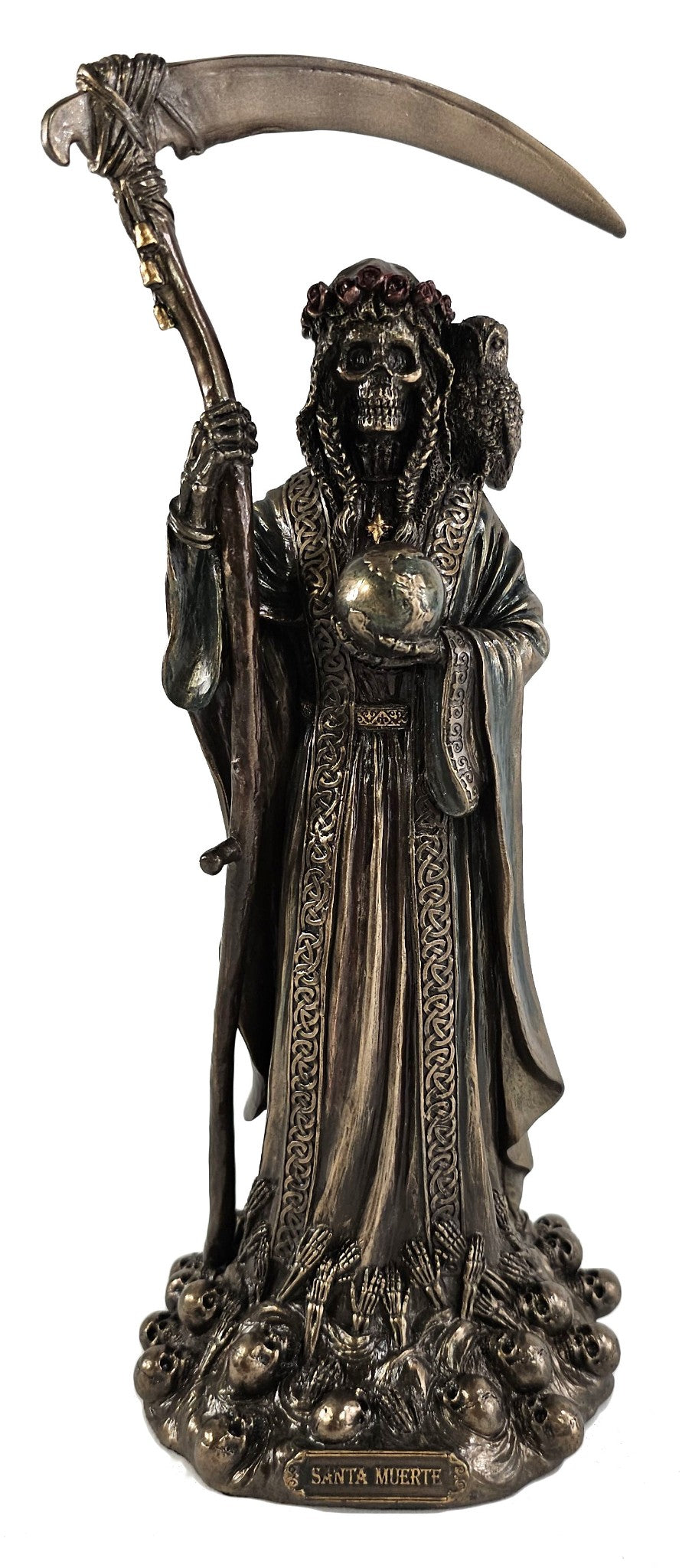 11 1/2" Santa Santísima Muerte Holding Scythe Statue Bronze Color Statue
