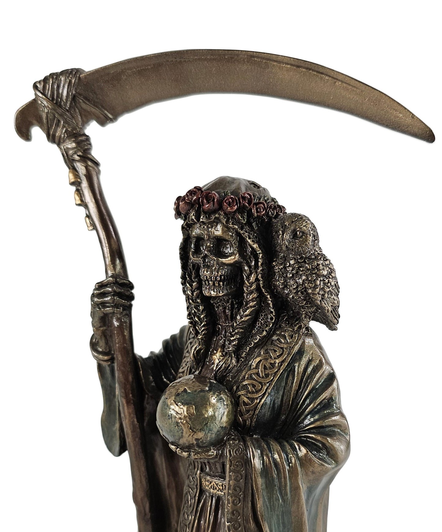 11 1/2" Santa Santísima Muerte Holding Scythe Statue Bronze Color Statue