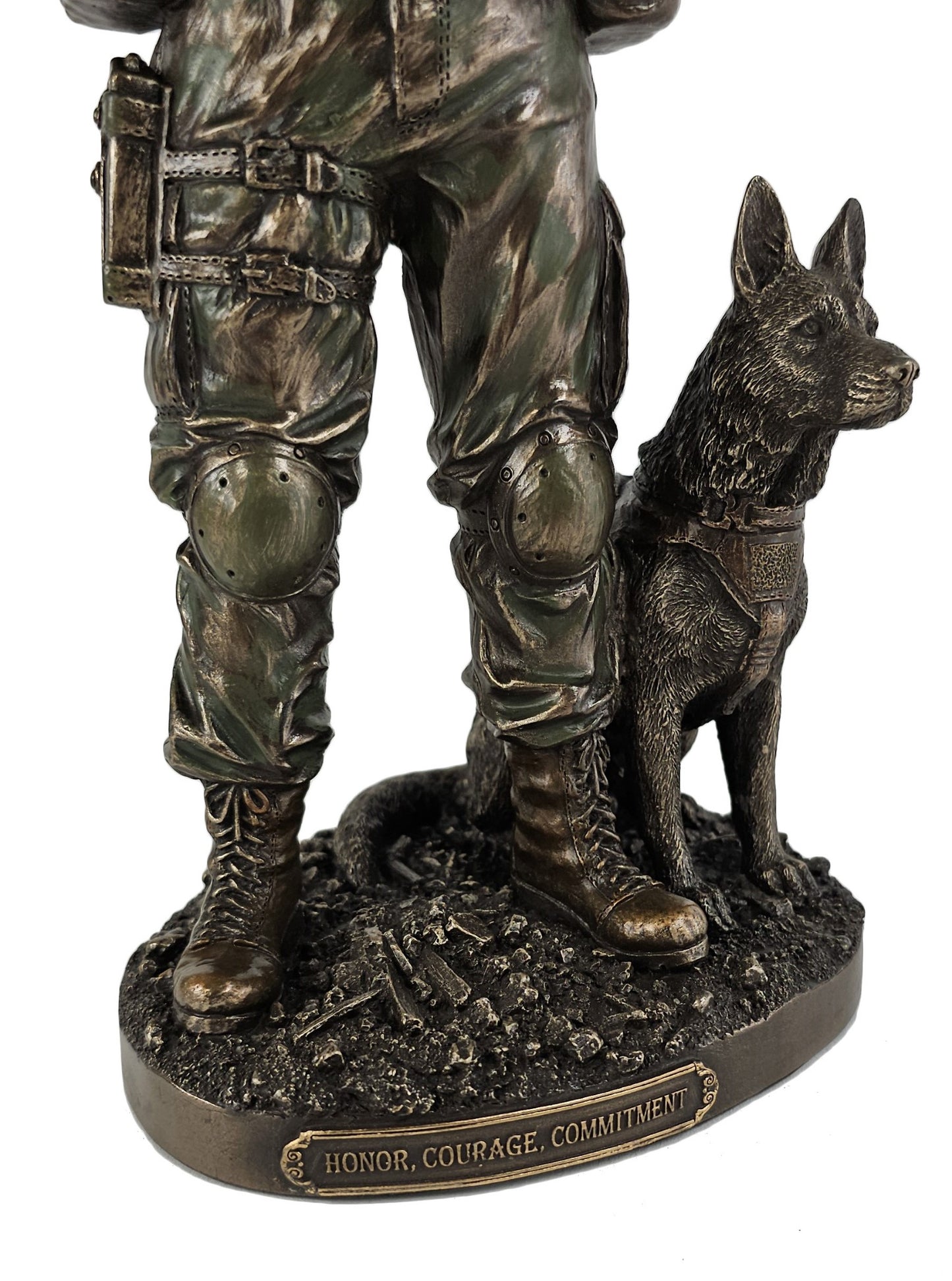 11 1/2 inch US Army Honor and Courage Soldier with Dog Statue Bronze Color