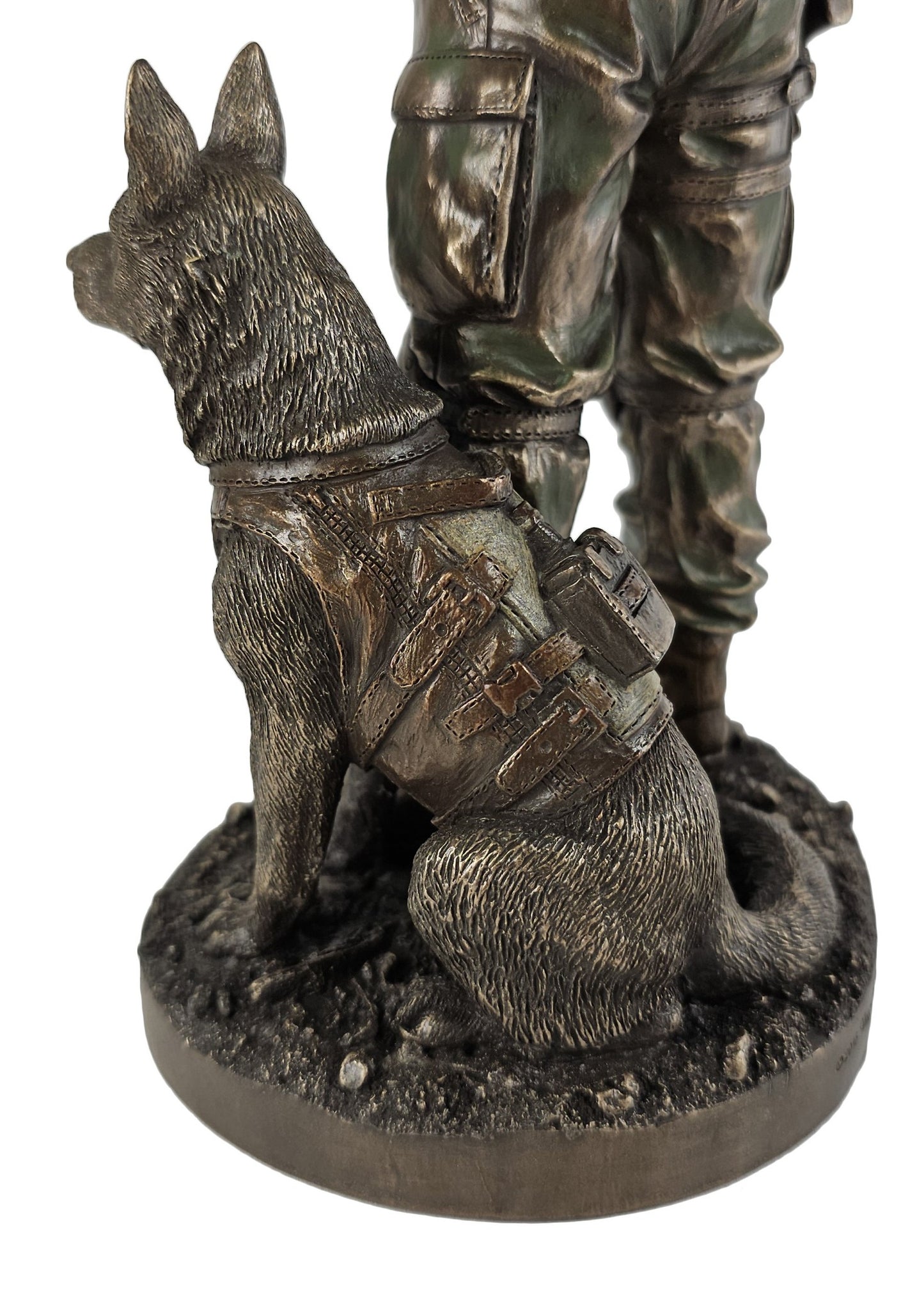 11 1/2 inch US Army Honor and Courage Soldier with Dog Statue Bronze Color