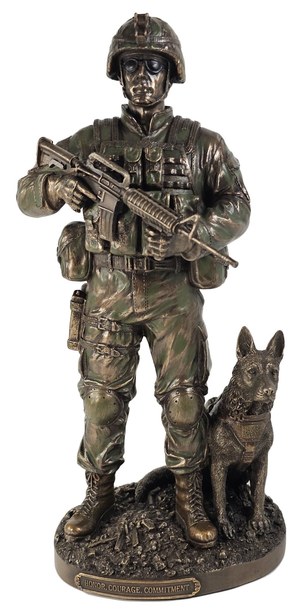 11 1/2 inch US Army Honor and Courage Soldier with Dog Statue Bronze Color