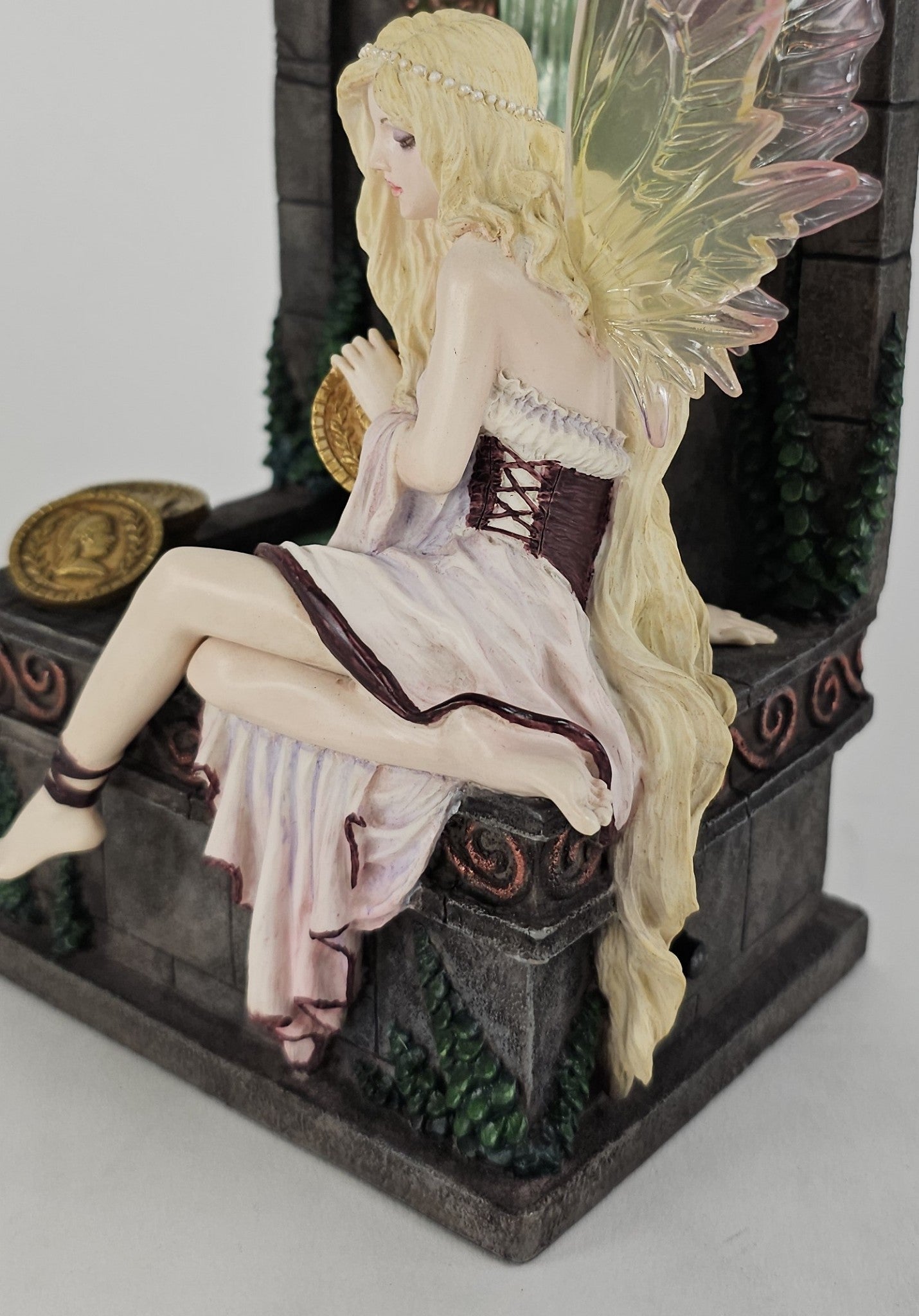 8 1/2" Led Night Light Fairy Wishing Well Statue Hand Painted