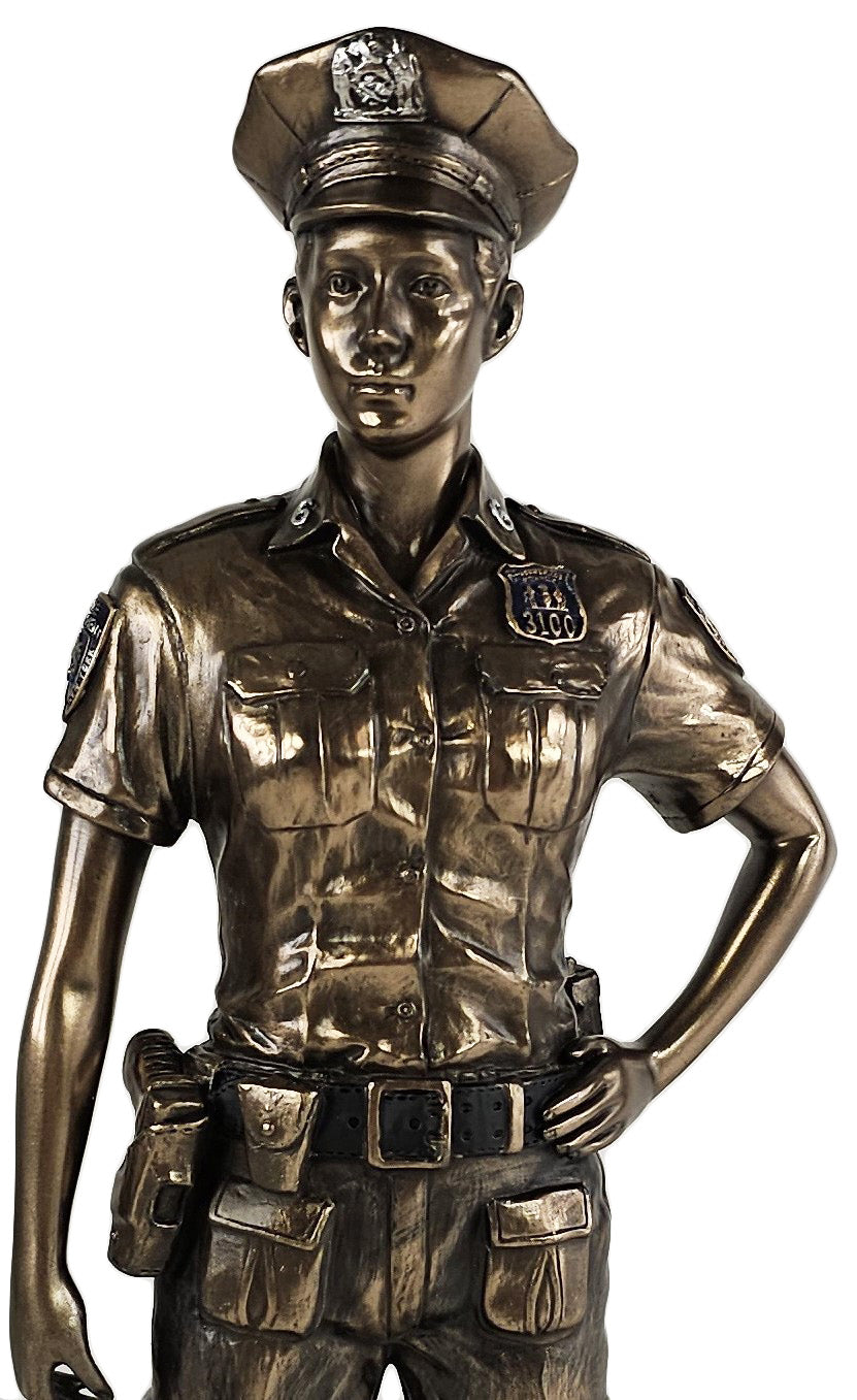 11" Female Protect and Serve Police officer New York Statue Bronze Finish