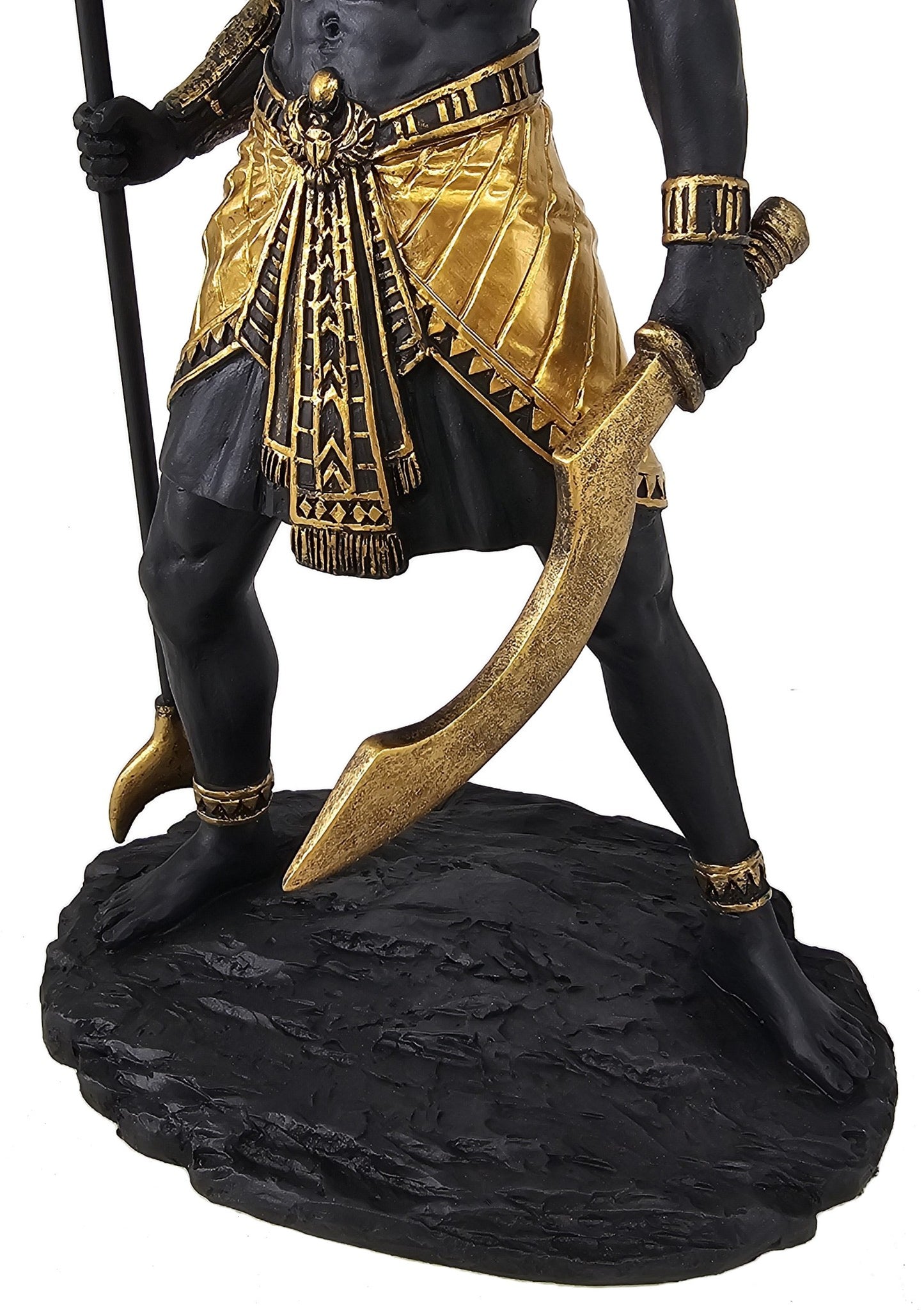 10 1/2" Egyptian Horus Falcon Headed God with Staff & Sword Statue Black & Gold