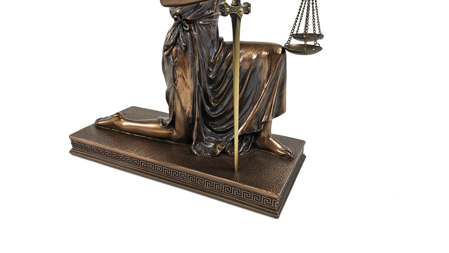 9.5" Blind Lady Justice Kneeling W Letter Opener Lawyer Bronze Color Desk Statue