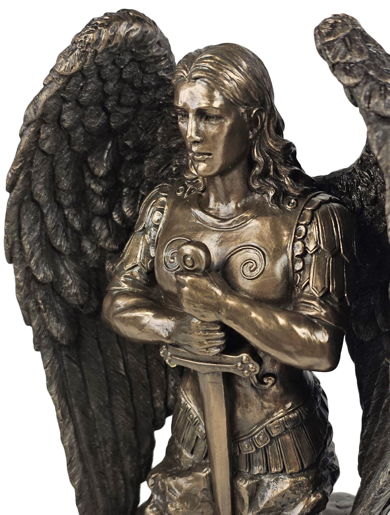 9" Saint Michael Archangel Prayer Monument Statue Antique Bronze Color Angel