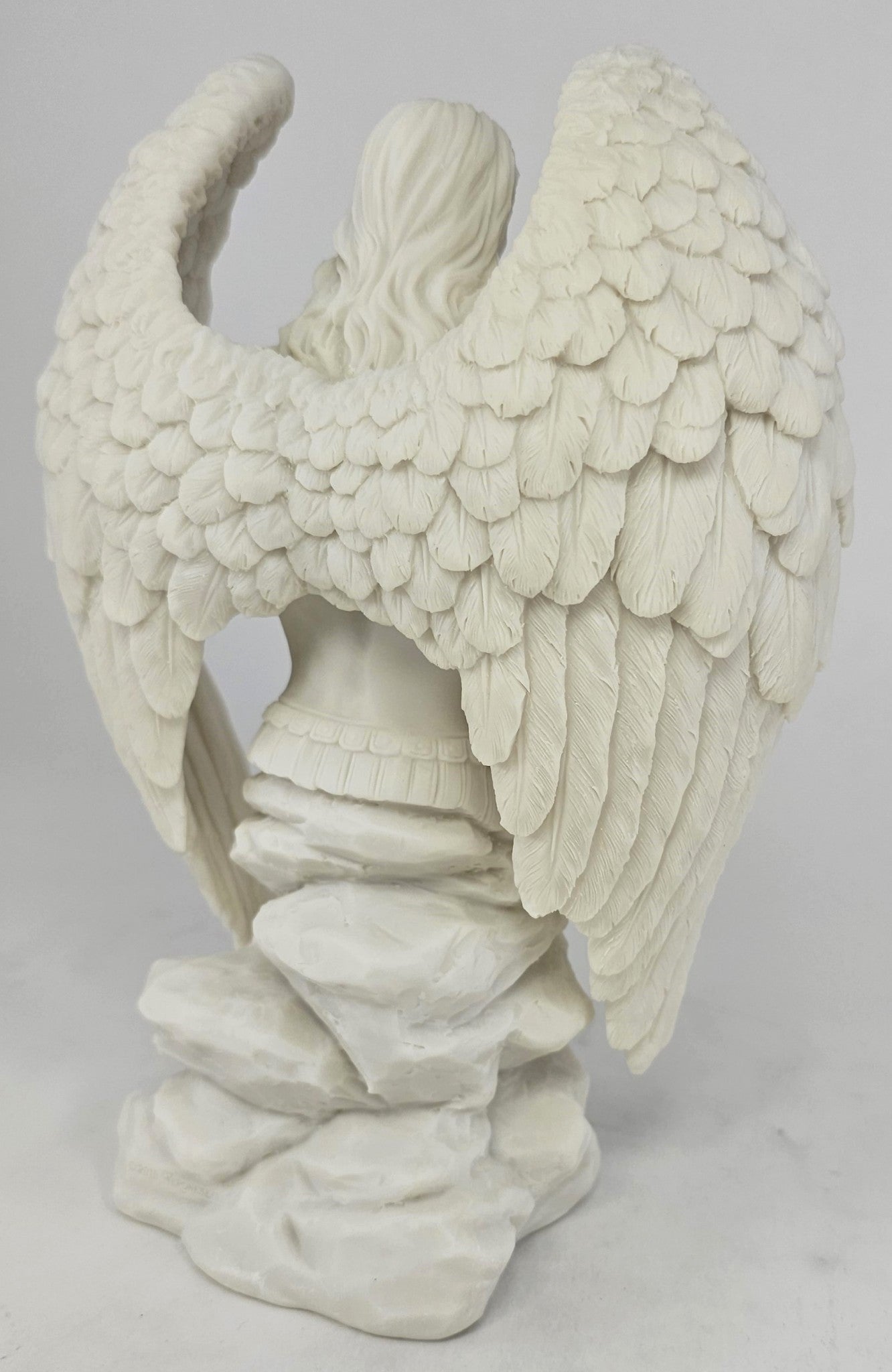 9" Saint Michael Archangel Prayer Monument Statue White Marble Finish Angel