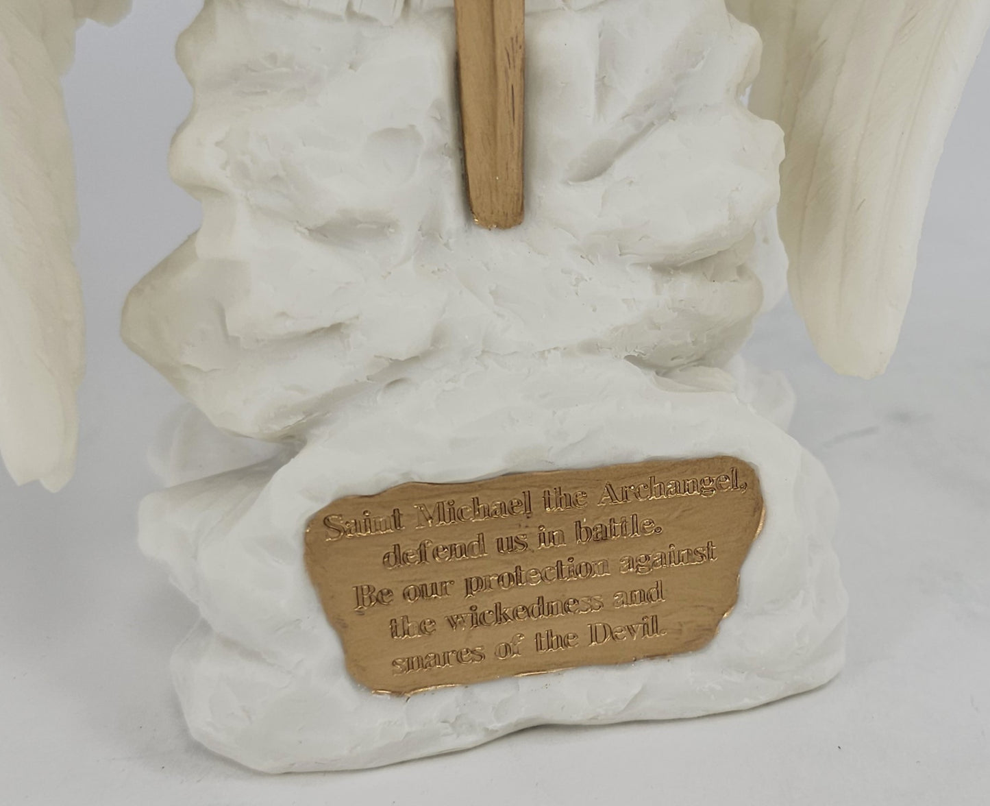 9" Saint Michael Archangel Prayer Monument Statue White Marble Color Angel