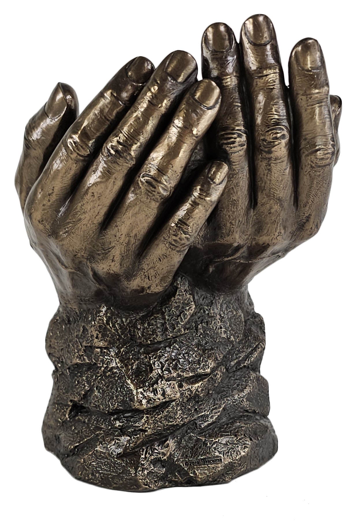 8 1/4" Baby in Lords Hands Religious Jesus Statue Antique Bronze Color