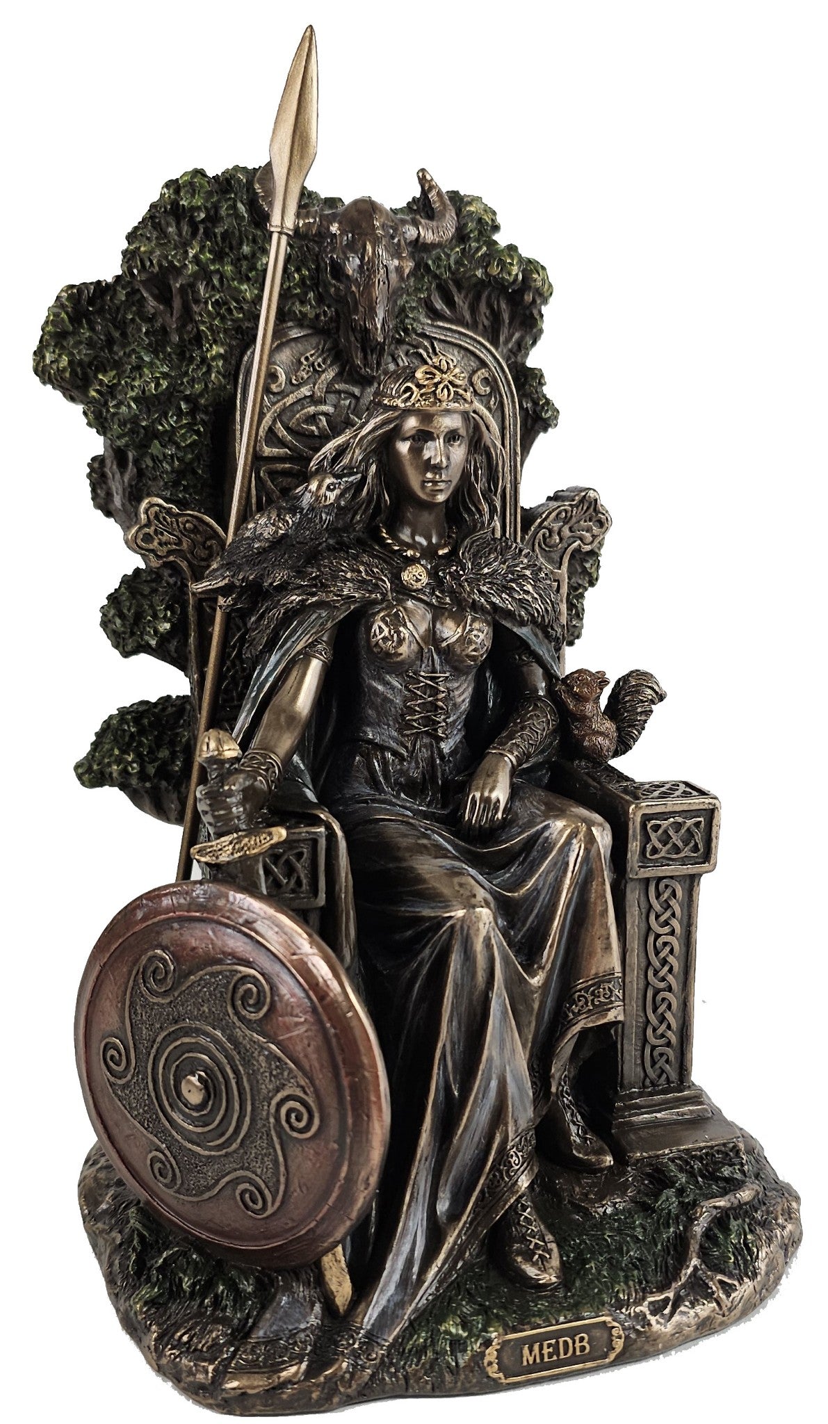 8 1/2" Celtic Goddess Queen Medb of Connacht on Throne Statue Bronze Color