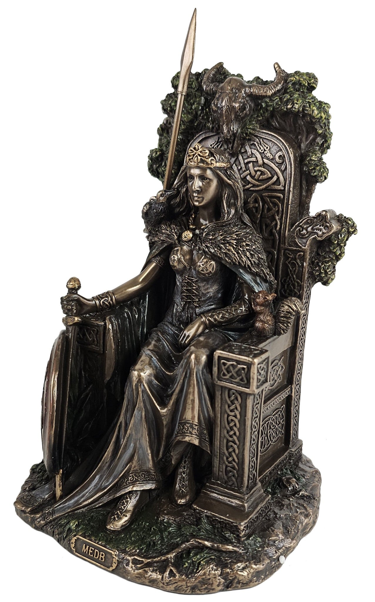8 1/2" Celtic Goddess Queen Medb of Connacht on Throne Statue Bronze Color