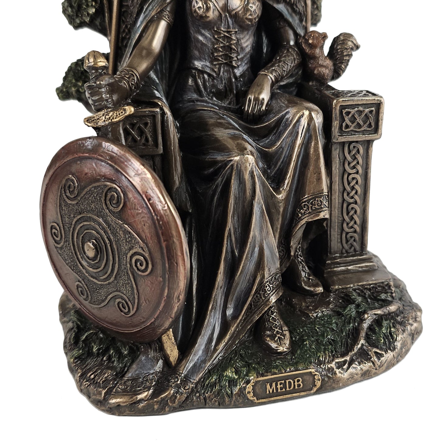 8 1/2" Celtic Goddess Queen Medb of Connacht on Throne Statue Bronze Color