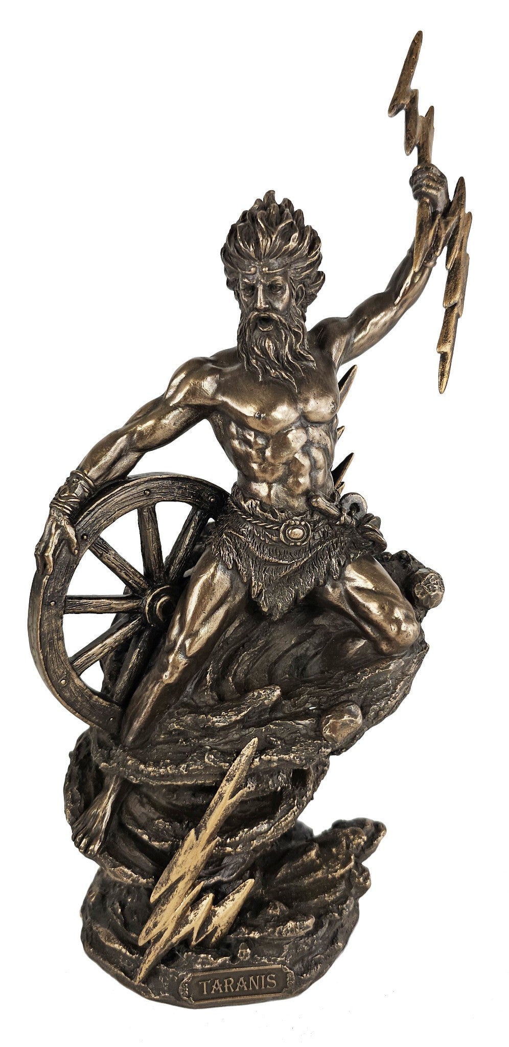 9 3/4" Taranis Celtic God of Thunder Holding Lightning Bolt Statue Bronze Color