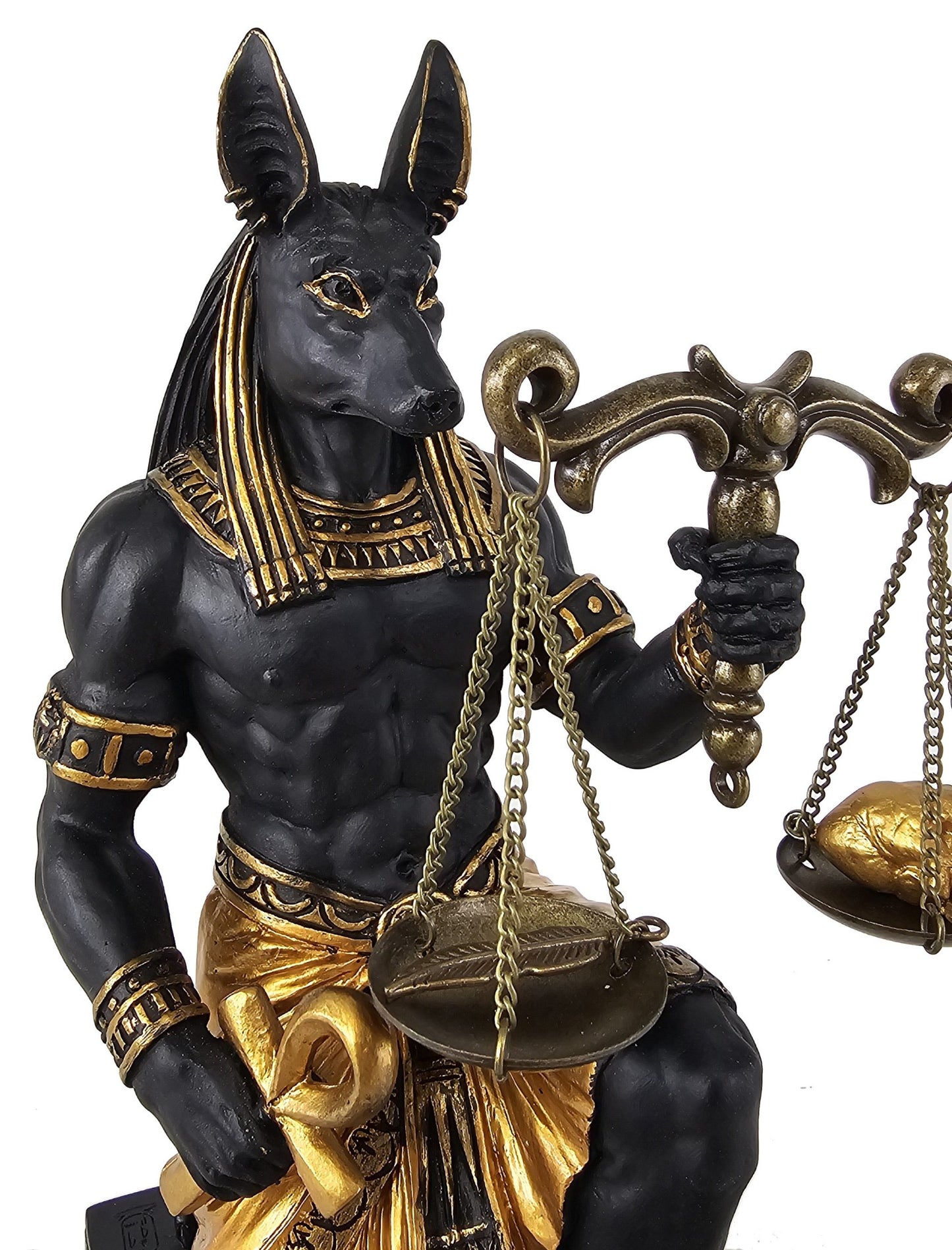 7 1/4 Egyptian Anubis Jackal Kneeling JUSTICE Scale Statue Black and Gold