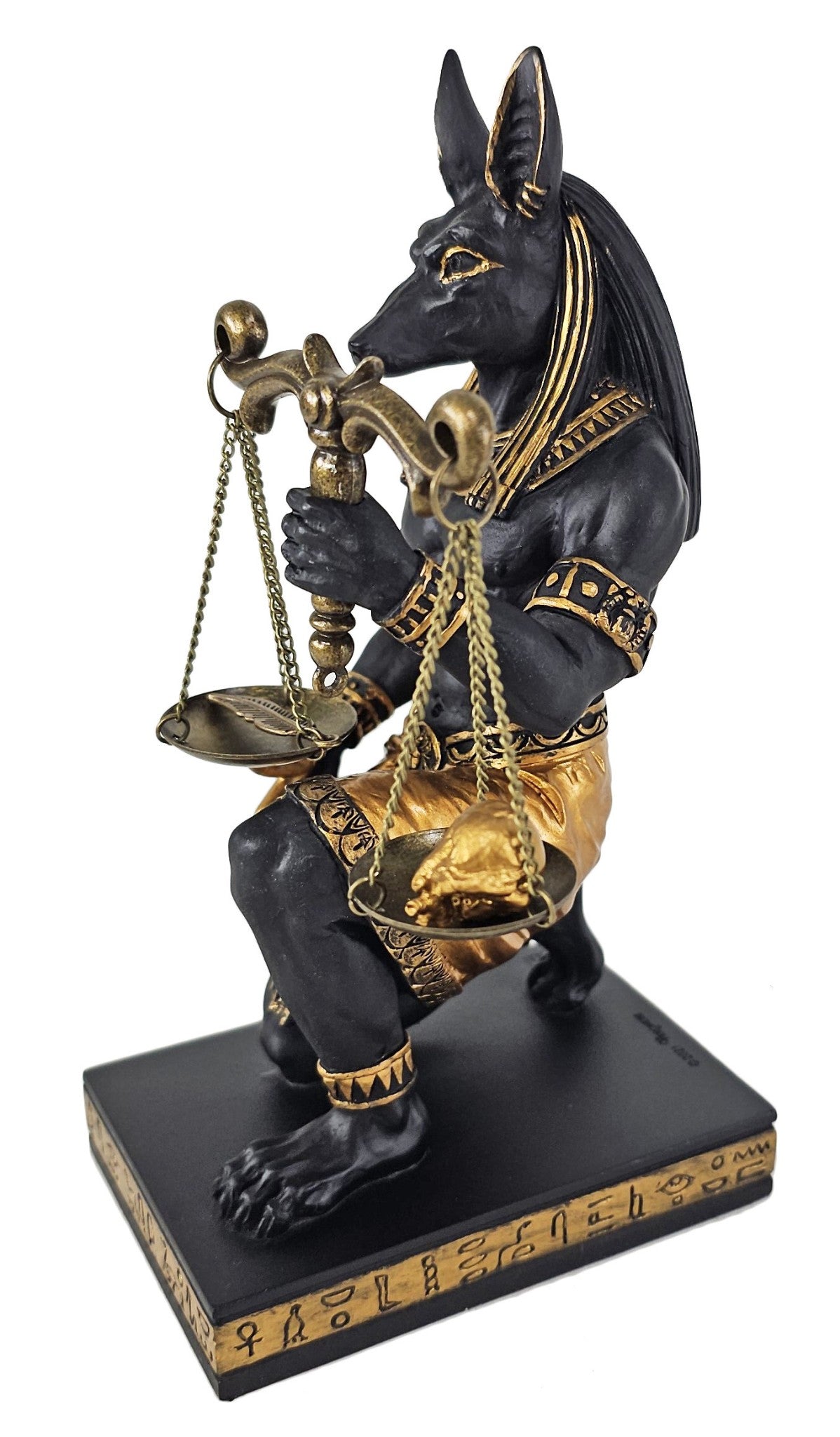 7 1/4 Egyptian Anubis Jackal Kneeling JUSTICE Scale Statue Black and Gold