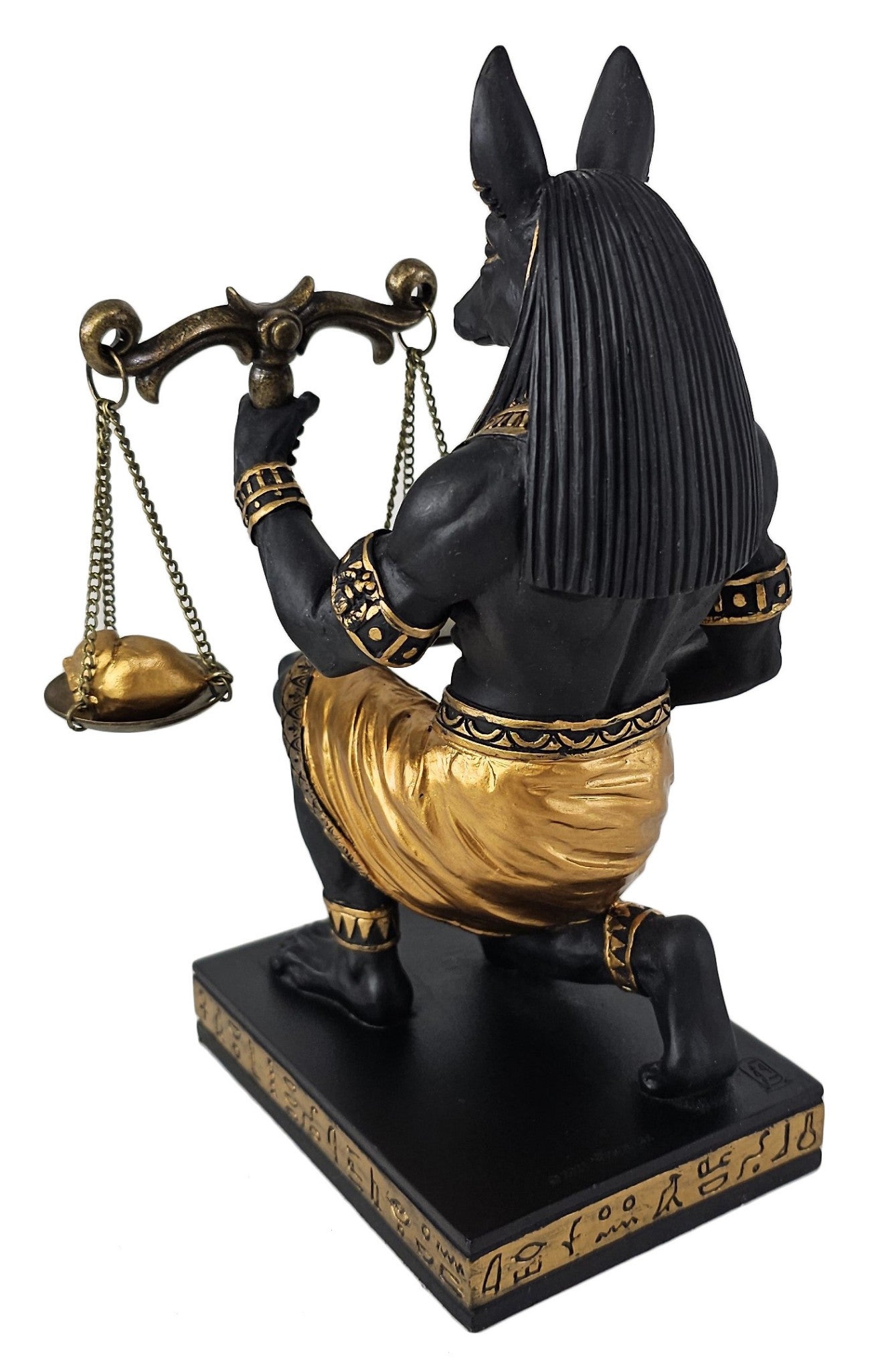 7 1/4 Egyptian Anubis Jackal Kneeling JUSTICE Scale Statue Black and Gold