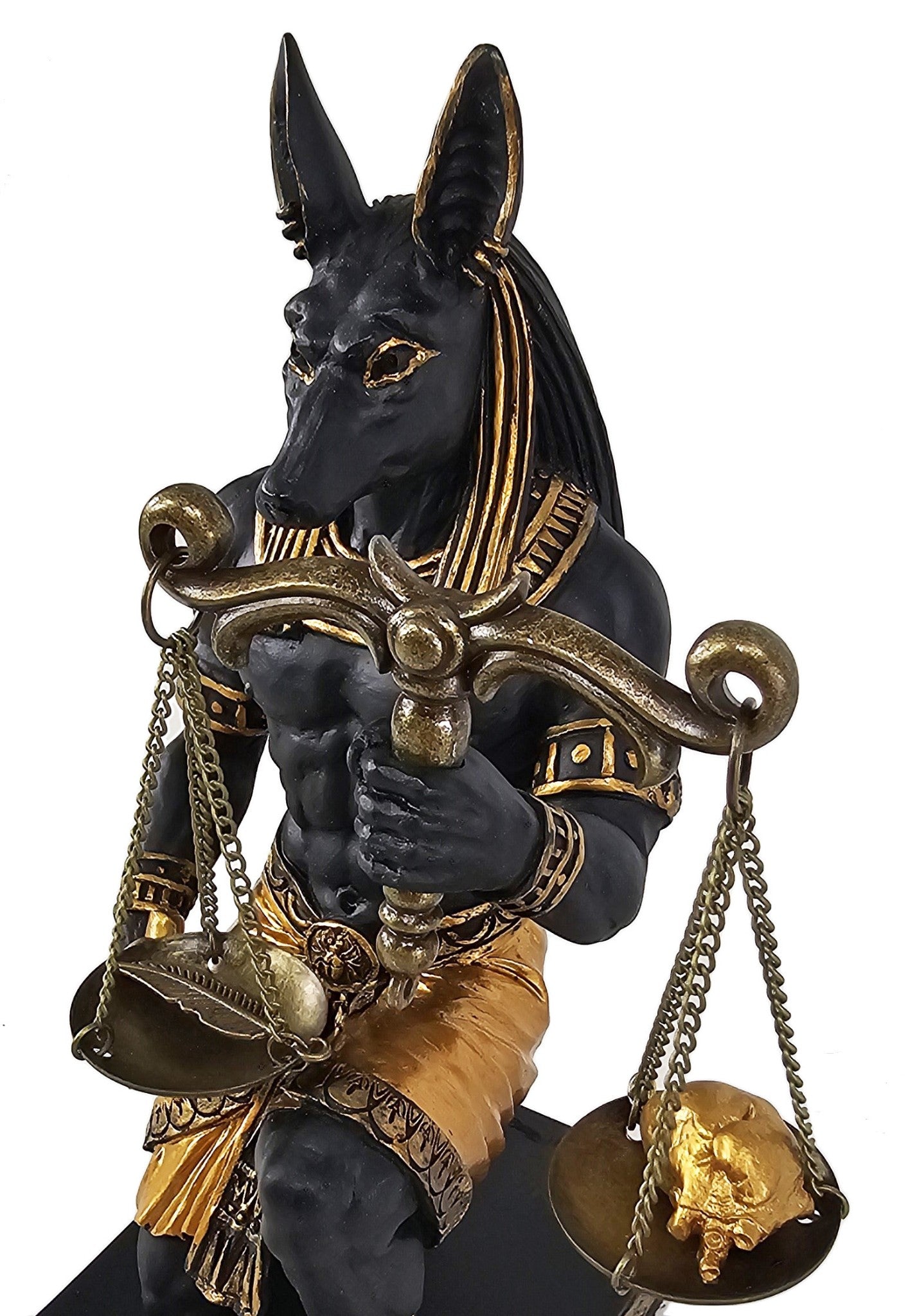 7 1/4 Egyptian Anubis Jackal Kneeling JUSTICE Scale Statue Black and Gold