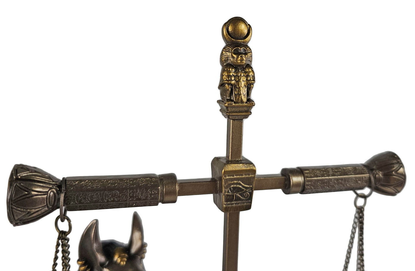 13" Egyptian Anubis Statue With Large Truth and Justice Scale Ankh Bronze Color