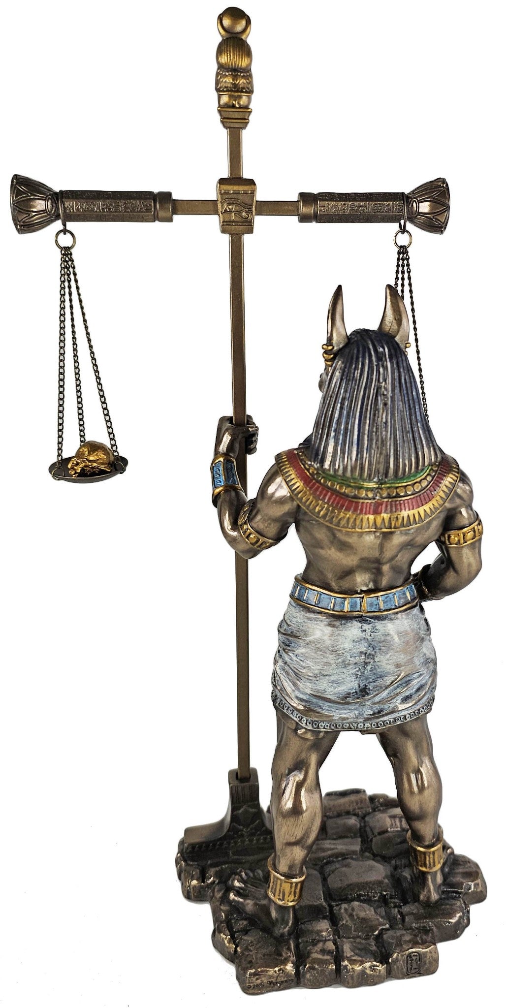13" Egyptian Anubis Statue With Large Truth and Justice Scale Ankh Bronze Color