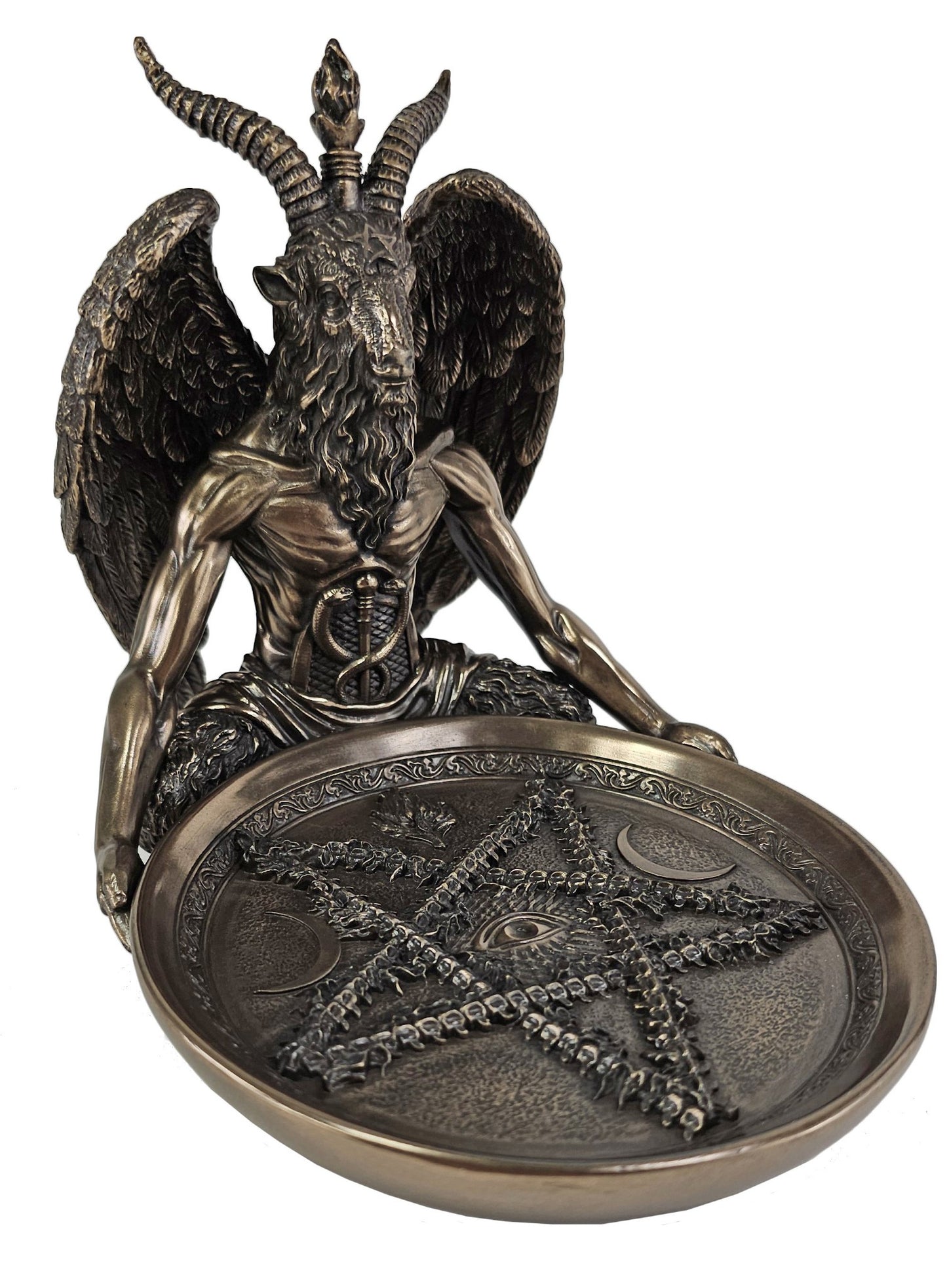 7 1/2" Baphomet Statue Offering Tray Goat Bronze Color