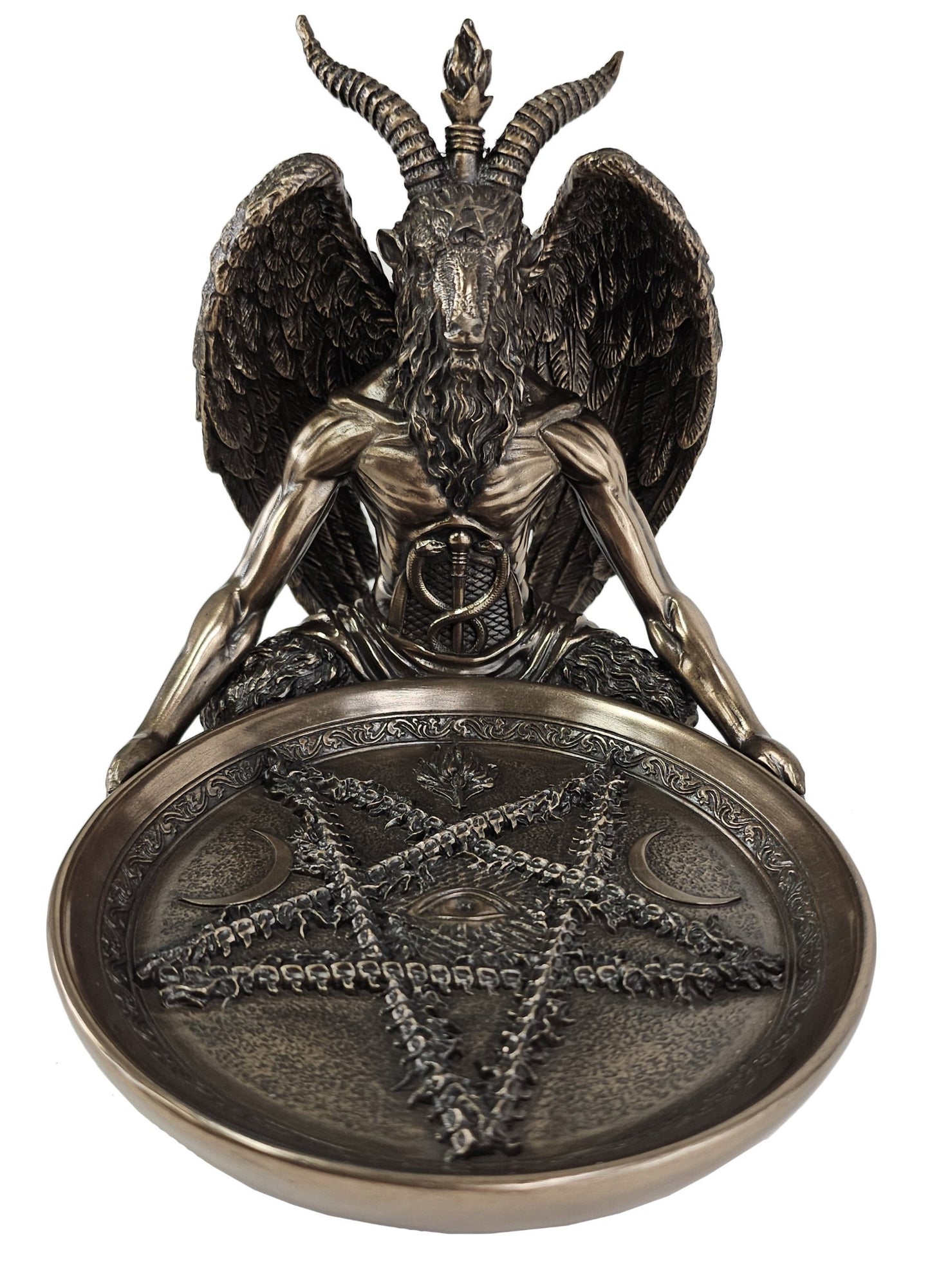 7 1/2" Baphomet Statue Offering Tray Goat Bronze Color