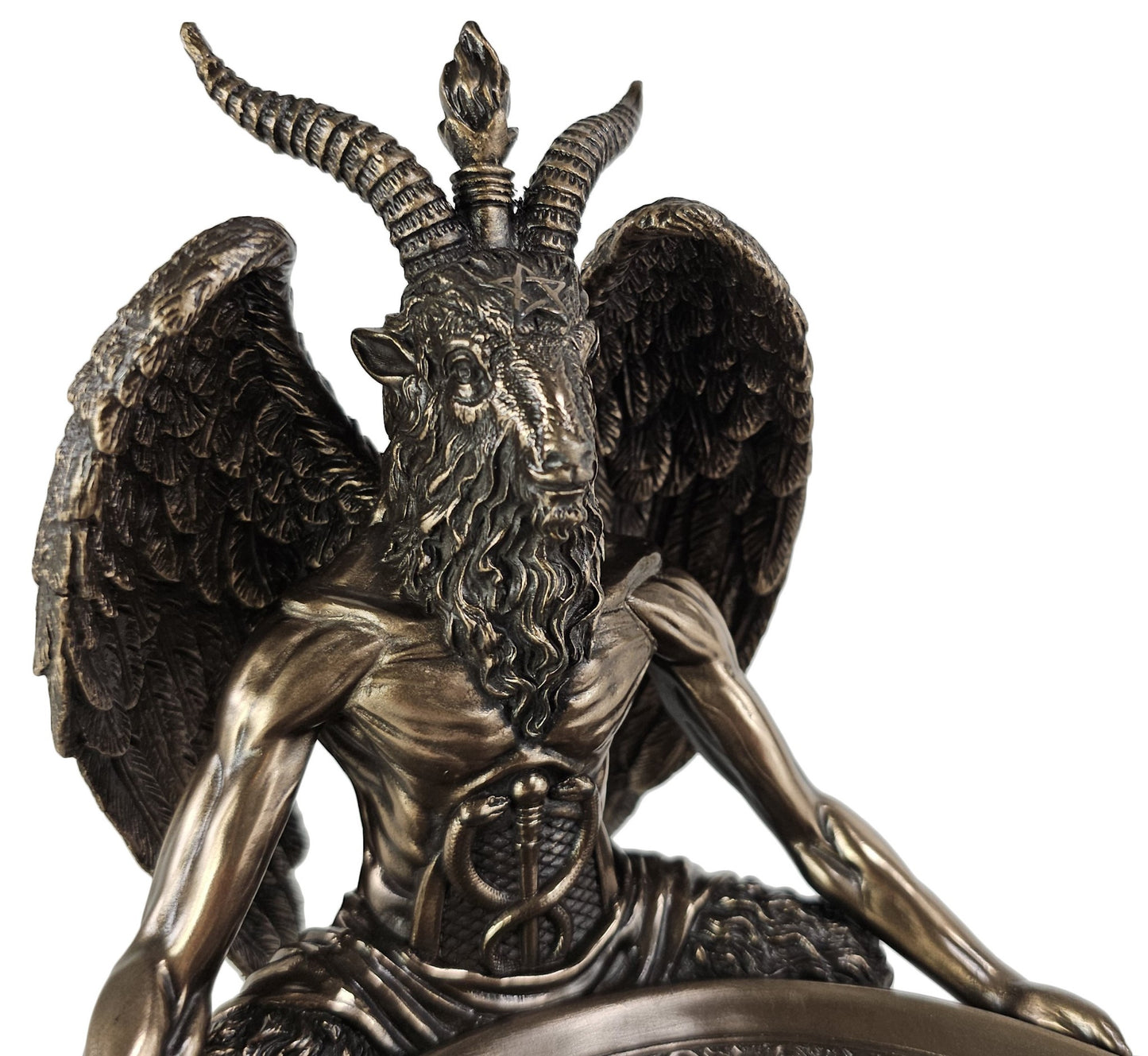 7 1/2" Baphomet Statue Offering Tray Goat Bronze Color