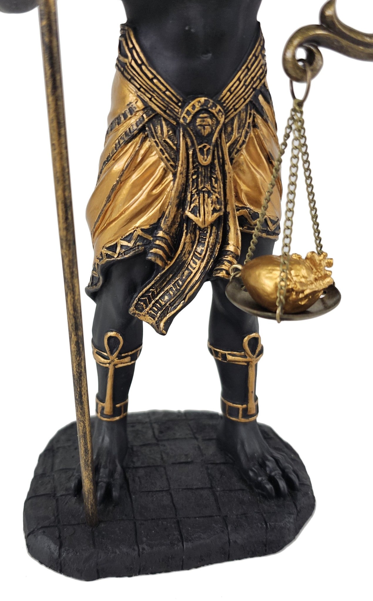 10 5/8" Egyptian Anubis Statue Holding Scale and Ankh Staff Black and Gold Color