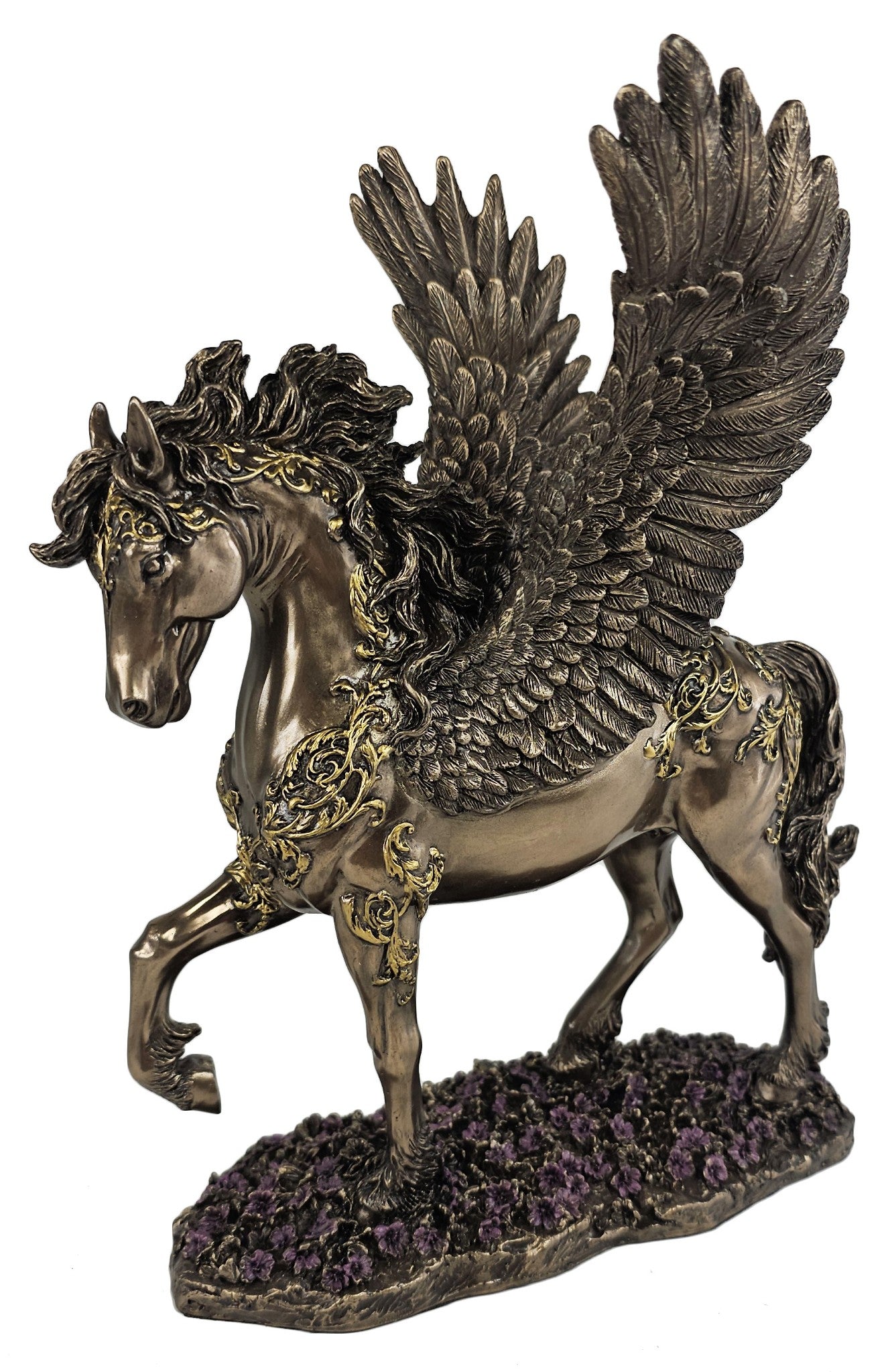 10 1/2" Divine Pegasus Horse Greek Mythology Statue Sculpture Bronze Gold Finish