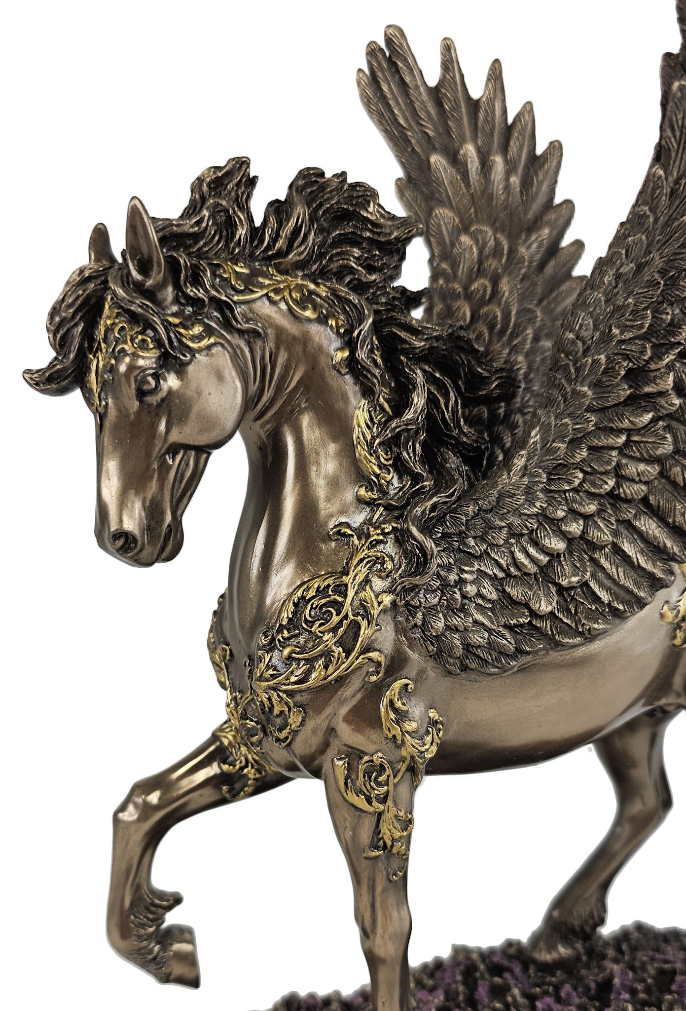 10 1/2" Divine Pegasus Horse Greek Mythology Statue Sculpture Bronze Gold Finish