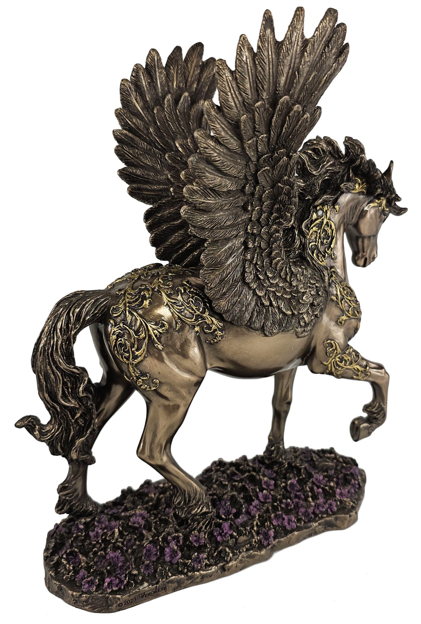 10 1/2" Divine Pegasus Horse Greek Mythology Statue Sculpture Bronze Gold Finish