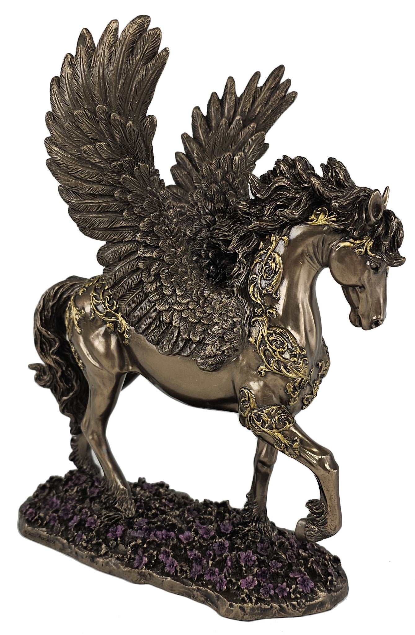 10 1/2" Divine Pegasus Horse Greek Mythology Statue Sculpture Bronze Gold Finish