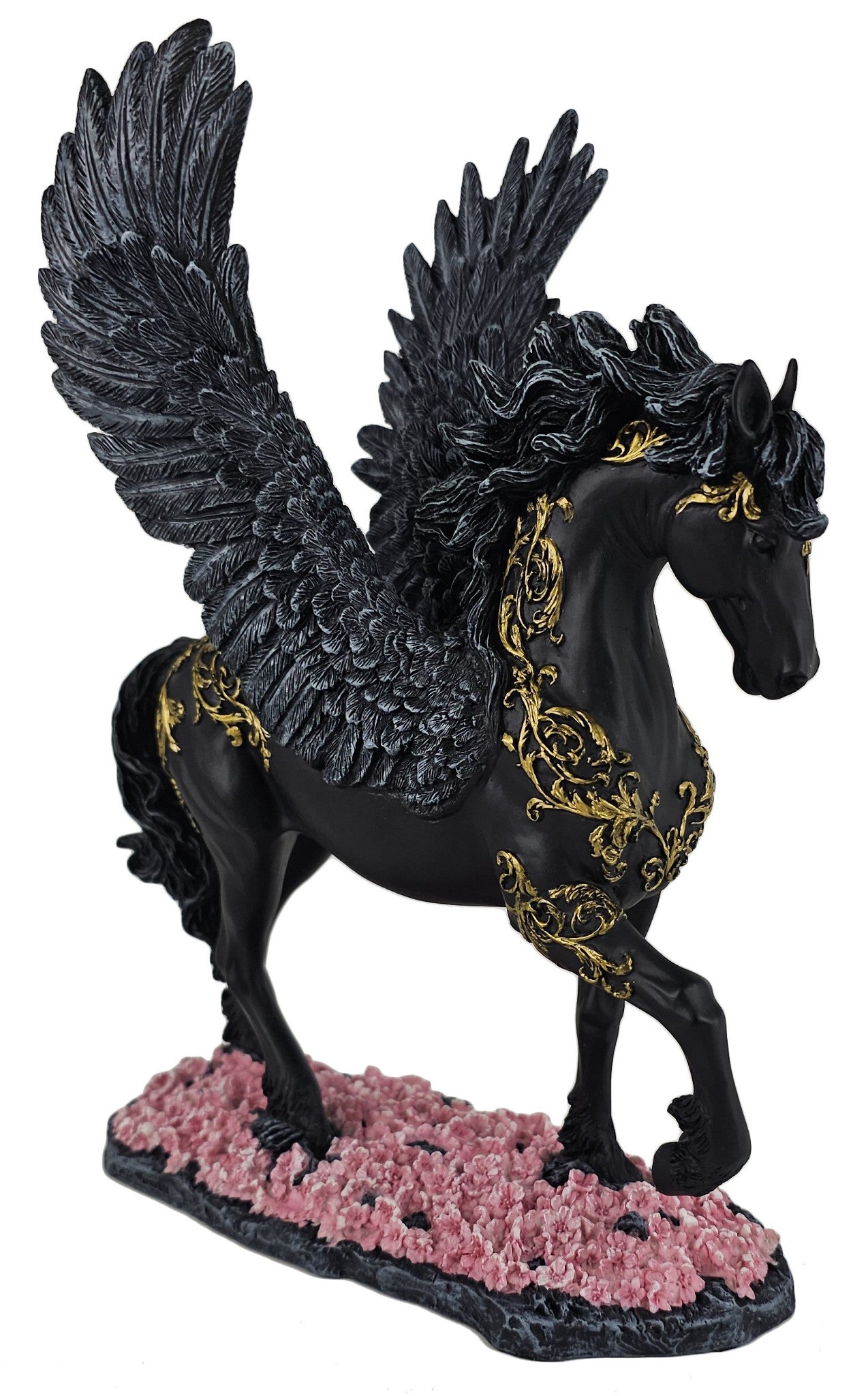 10 1/2" Divine Pegasus Horse Greek Mythology Statue Sculpture Black & Gold Color