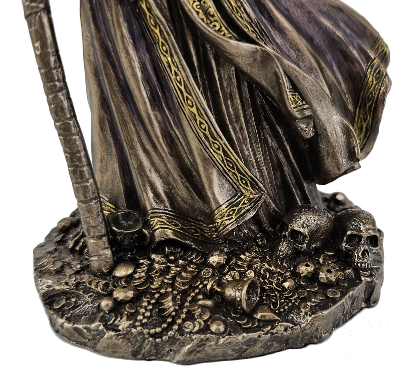 8 1/4" Crowned Skeleton Reaper Holding Scythe and Hourglass Statue Bronze Color
