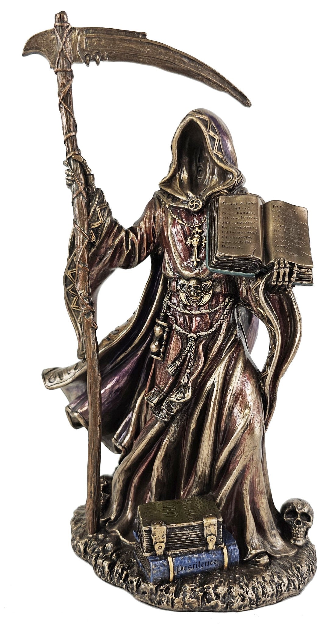 9" Calamity Reaper Holding Prophecy Book Gothic Statue Bronze Finish