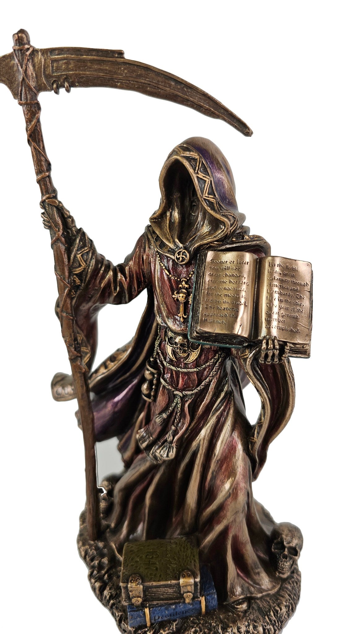 9" Calamity Reaper Holding Prophecy Book Gothic Statue Bronze Finish