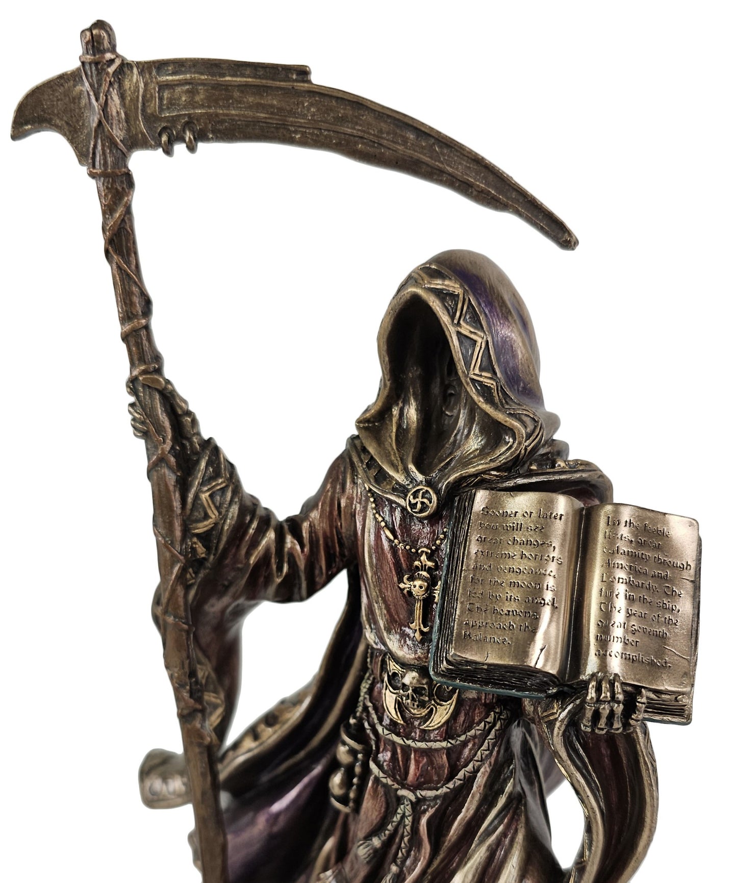 9" Calamity Reaper Holding Prophecy Book Gothic Statue Bronze Finish