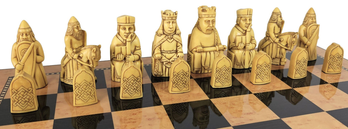 Large Isle of Lewis Brown Medieval Chess Set 20" Walnut Color Storage Board