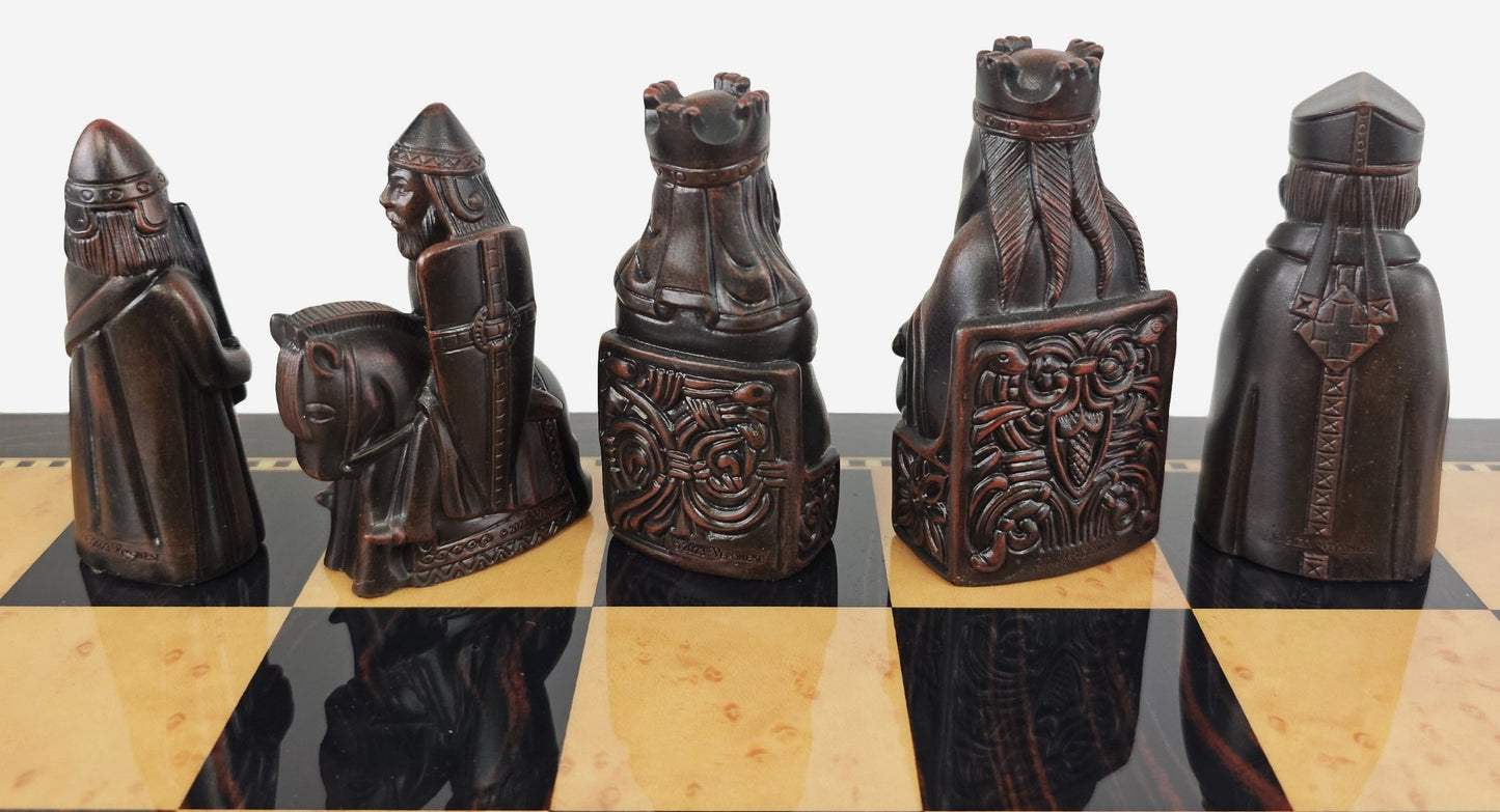 Large Isle of Lewis Chess Set 3 1/4" King with 18" Dark Walnut Color Board