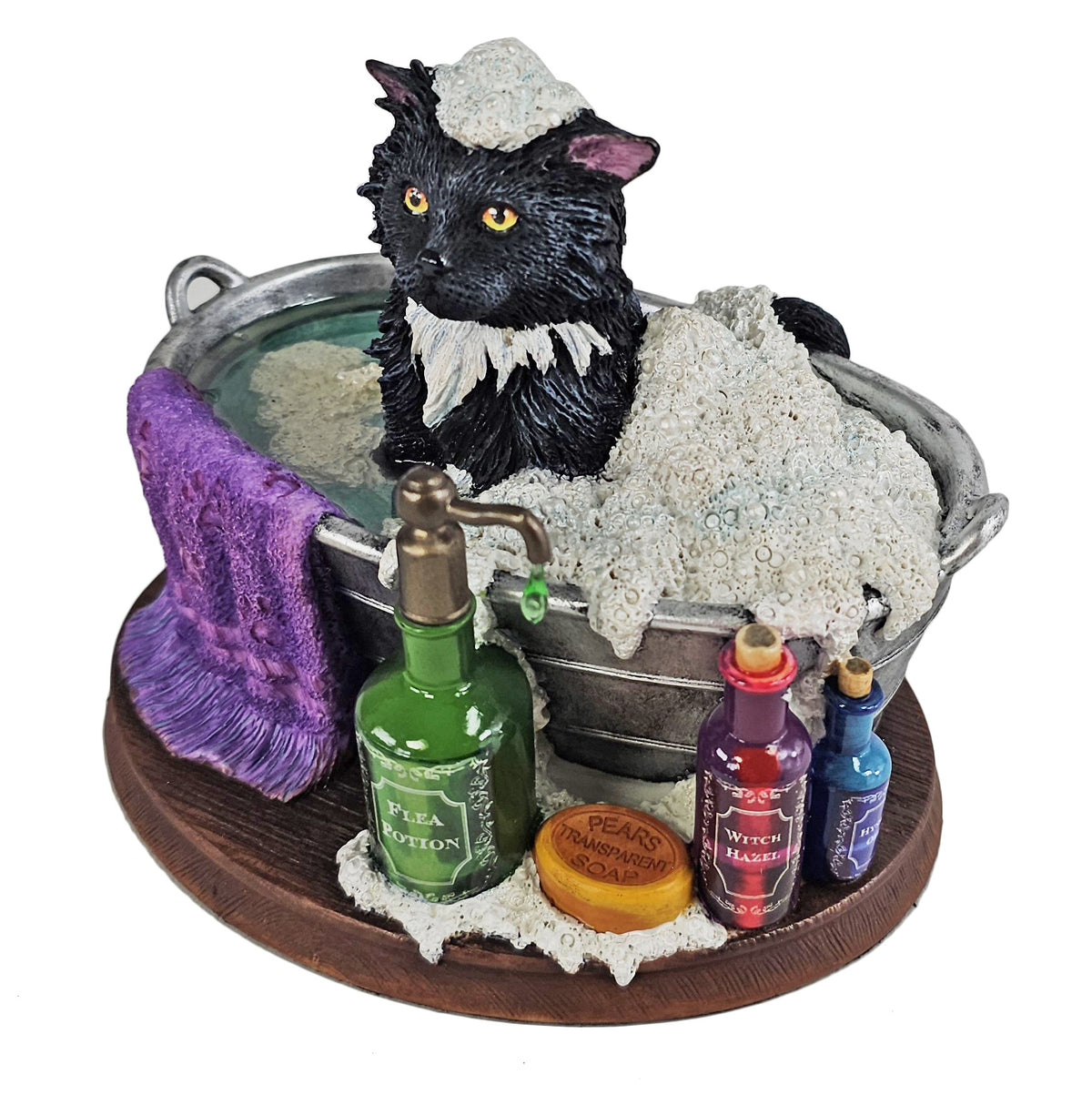5 1/2" Lisa Parker Bath Time Black Cat Taking Bath Shelf Statue