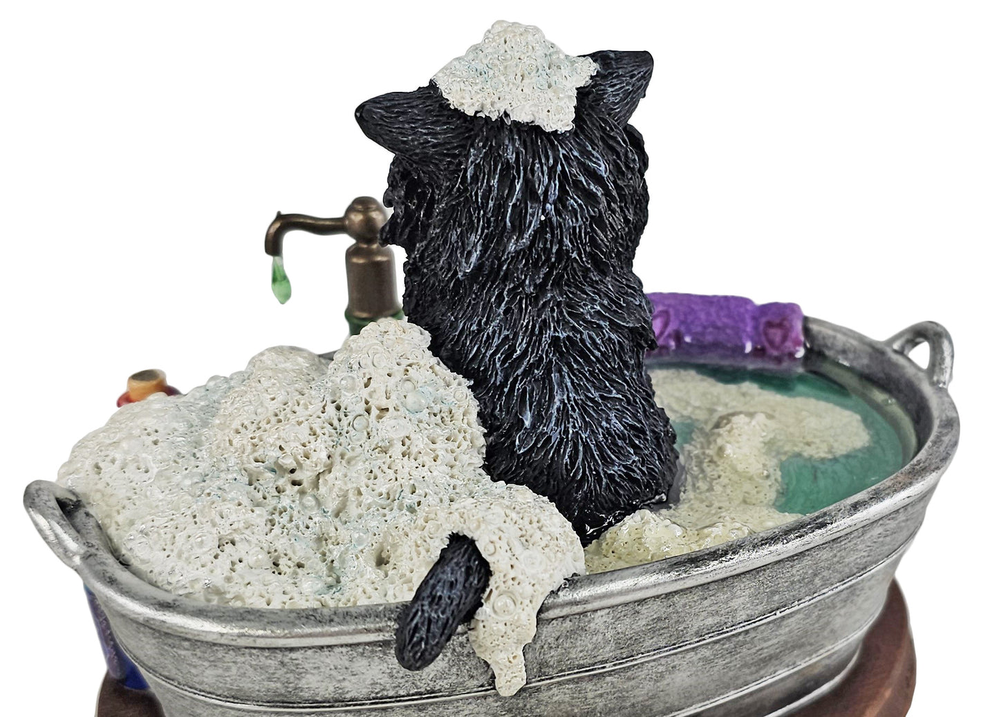5 1/2" Lisa Parker Bath Time Black Cat Taking Bath Shelf Statue