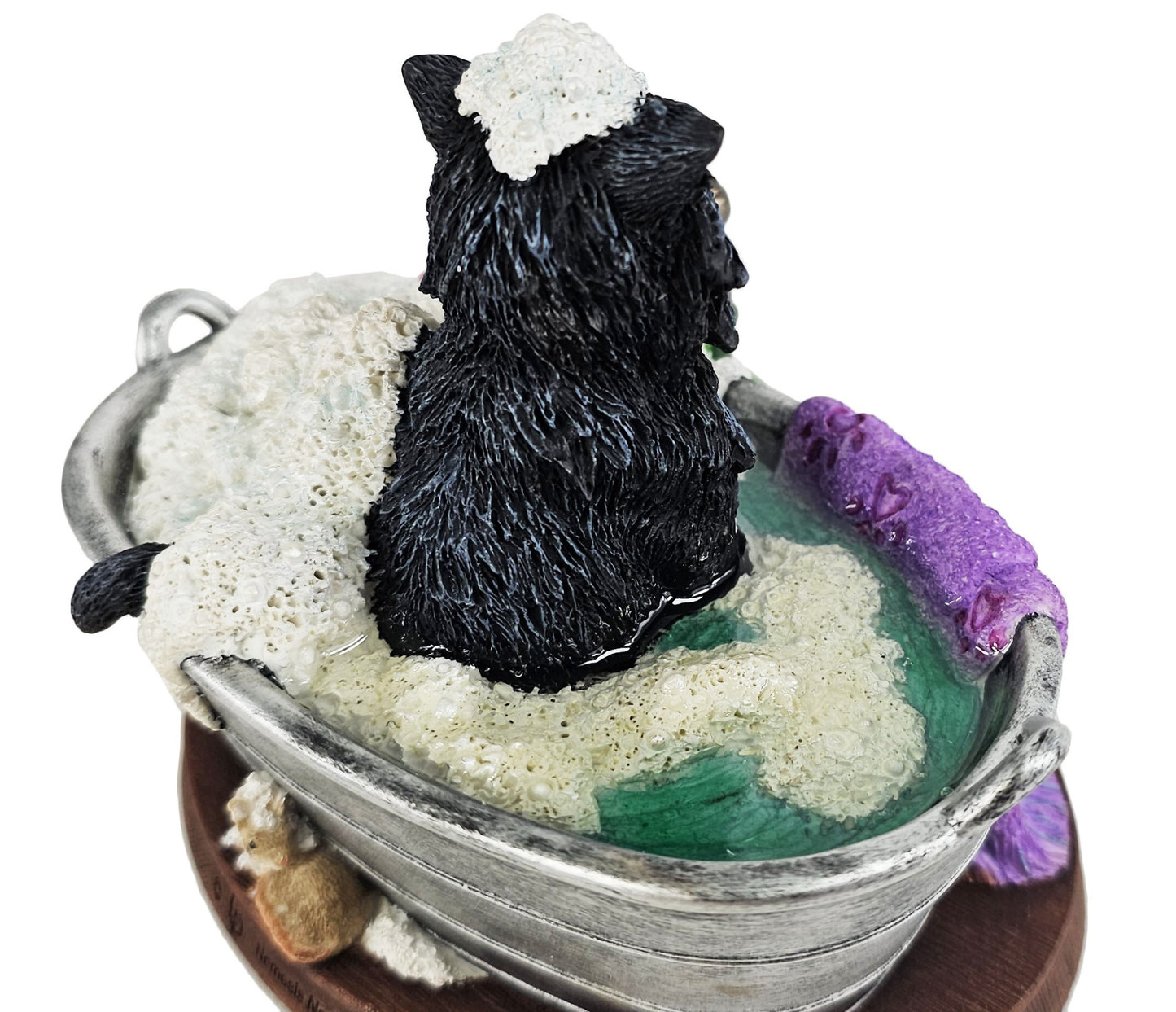 5 1/2" Lisa Parker Bath Time Black Cat Taking Bath Shelf Statue