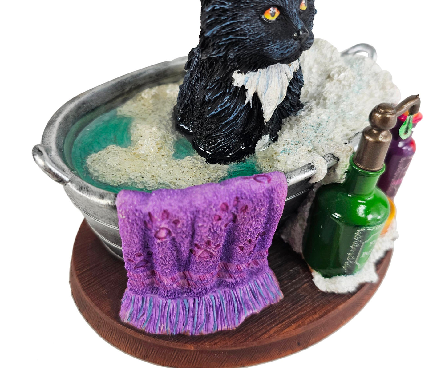 5 1/2" Lisa Parker Bath Time Black Cat Taking Bath Shelf Statue